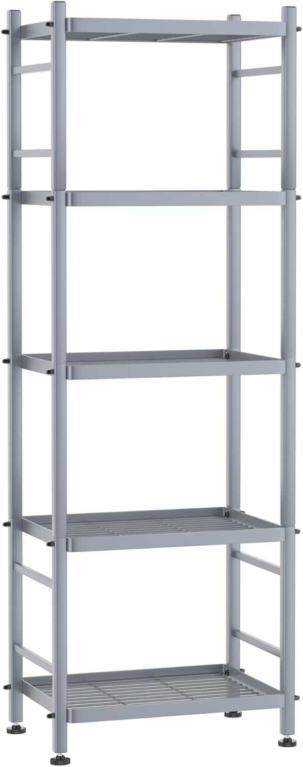 5-Wire Shelving Metal Storage Rack Shelves, Standing Storage Shelf Units for Laundry Bathroom Kitchen Pantry Closet(Silver,16.9L x 12.8W x 50.5H)
