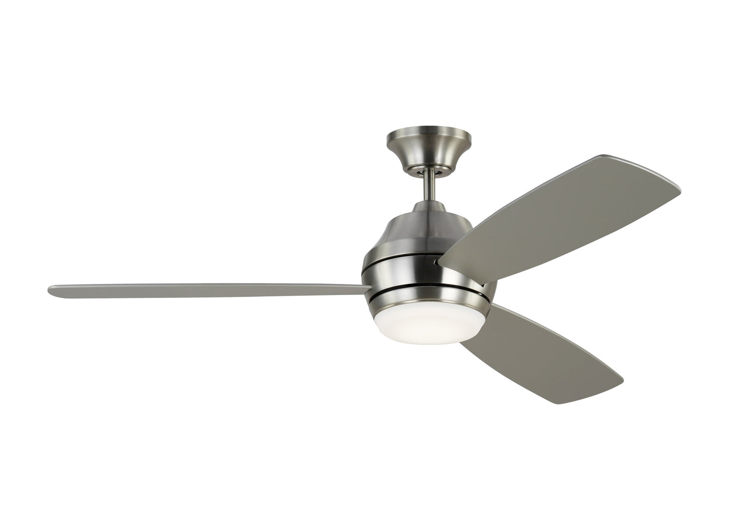 Generation Lighting Ikon 52-in Brushed Steel with Silver/American Walnut Reversible Blades Integrated LED Covered Outdoor Ceiling Fan With Light 3 -Blade