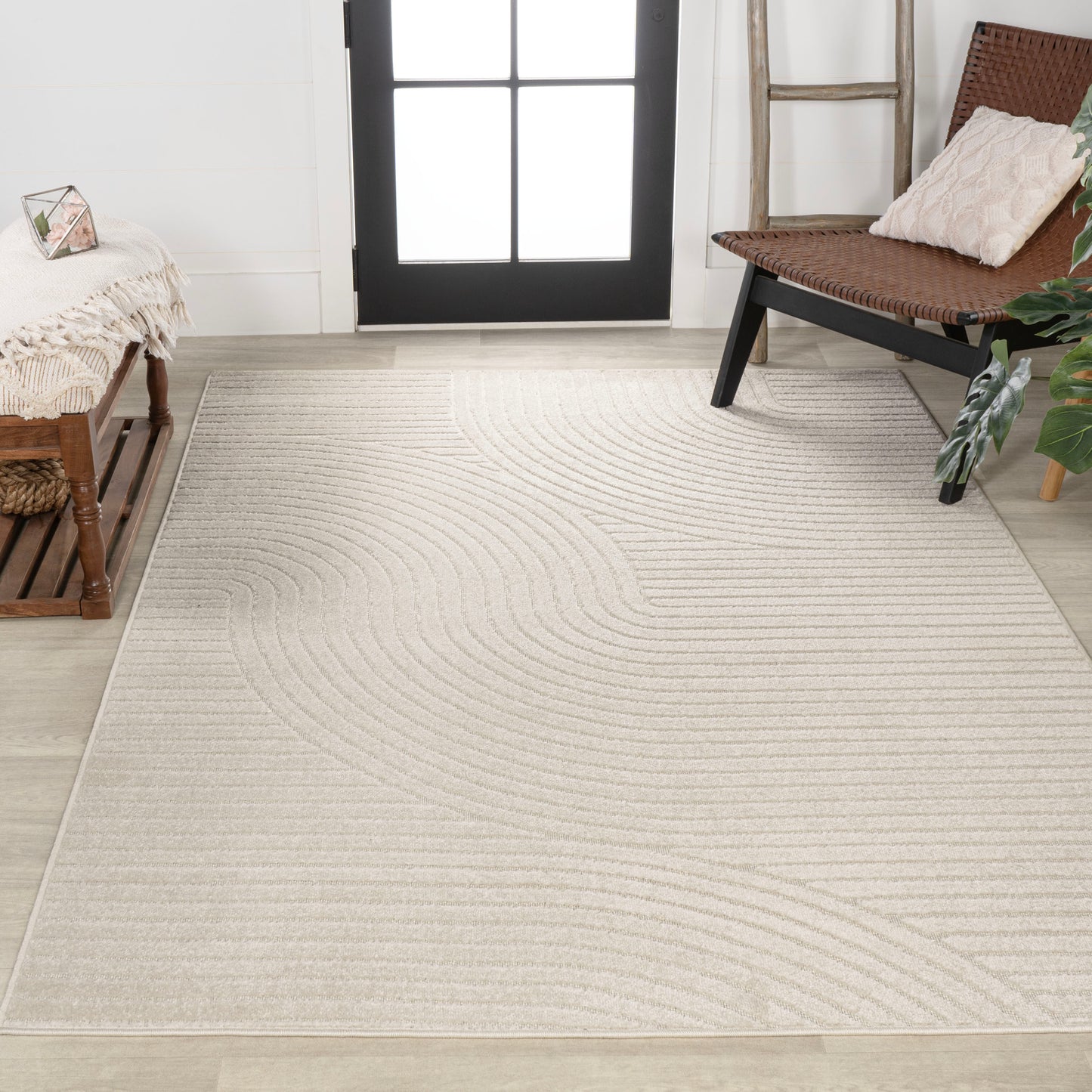 JONATHAN Y SCANDINAVIAN Hallie High-Low Minimalist Curve 10 x 14 (ft) Loomed Ivory/Cream Rectangular Indoor/Outdoor Geometric Mid-Century Modern Pet Friendly Area rug