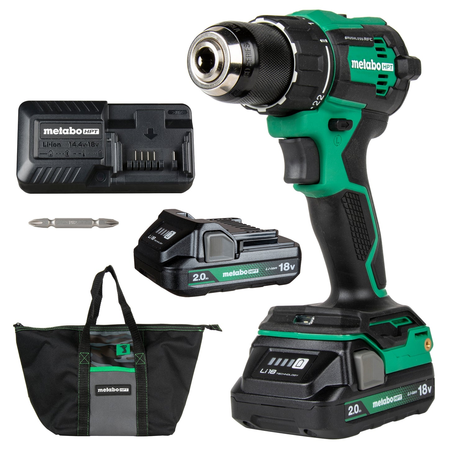 Metabo HPT 18-volt 1/2-in Keyless Brushless Cordless Drill (2-Batteries Included, Charger Included and Soft Bag included) DS18DEXM