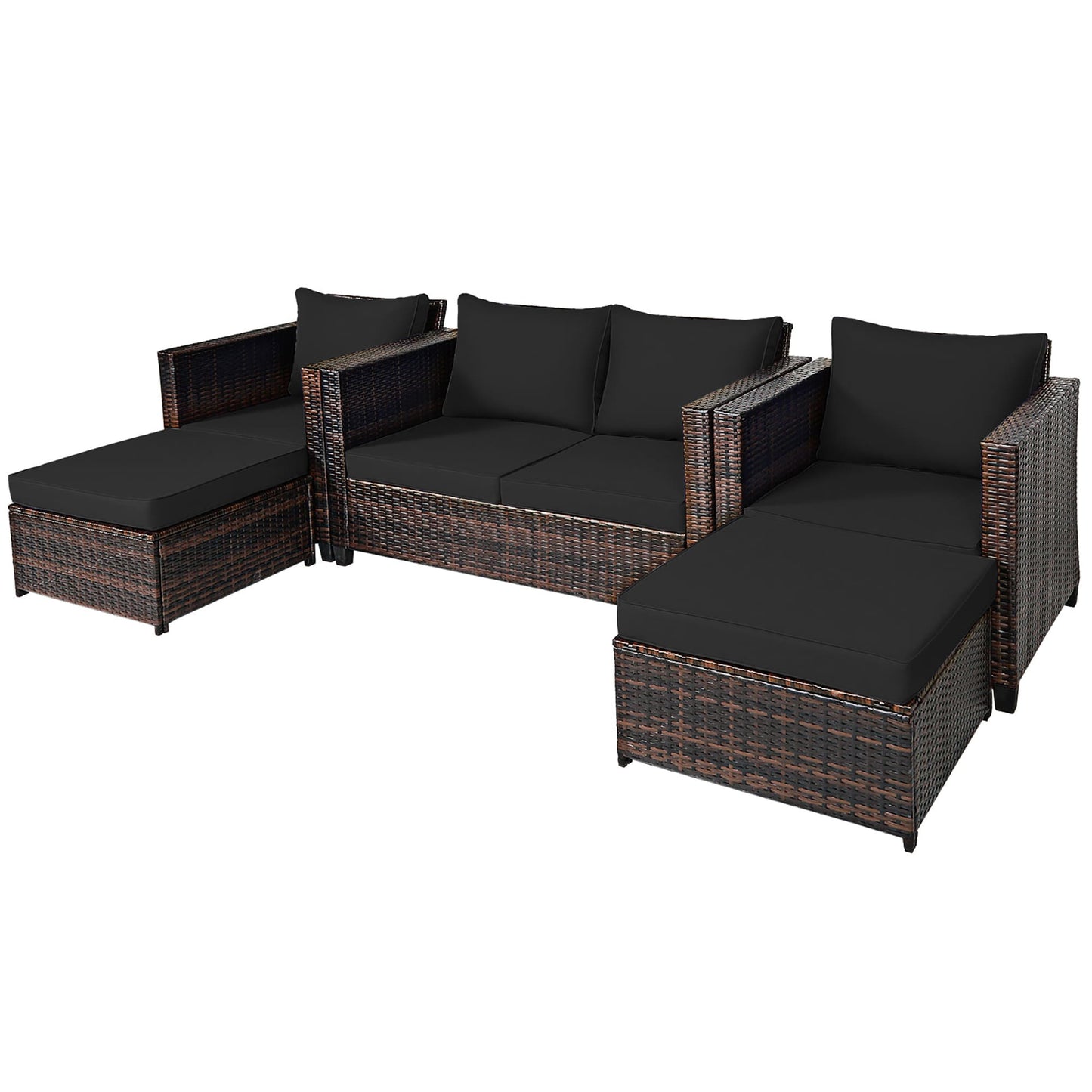 Costway 5 -Piece Rattan 2 Patio Sofa Conversation Set with Black Cushions