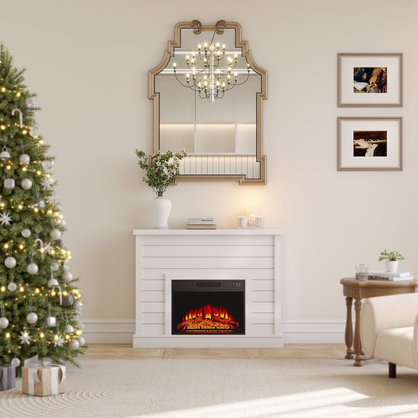 Ark Design 47.2-in W White Fan-forced Electric Fireplace FP-02