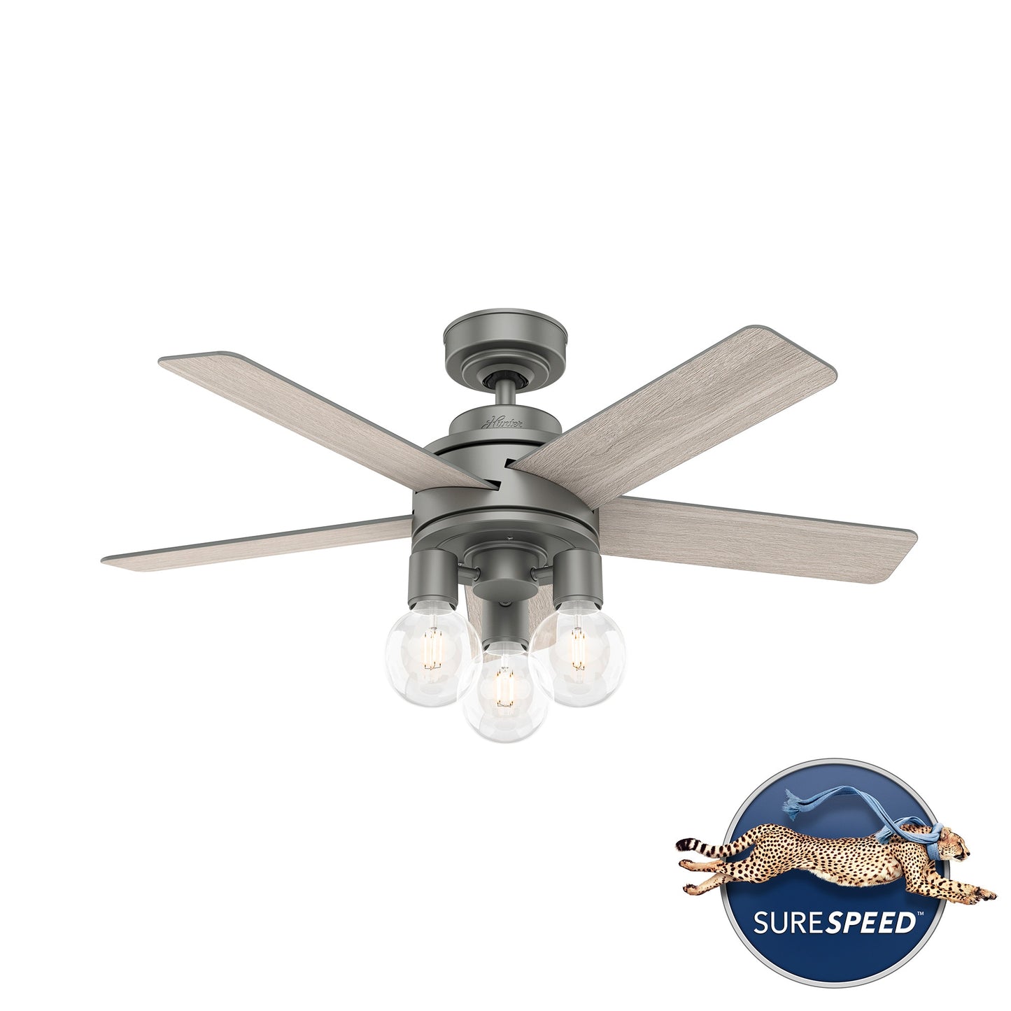 Hunter Hardwick 44-in Matte Silver with Light Gray Oak Blades Ceiling Fan With Light - Remote Included ( 5 -Blade ) 2366470