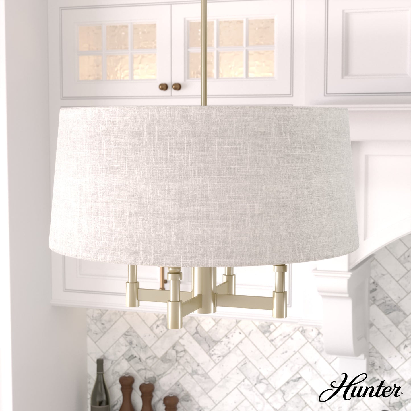 Hunter Briargrove 4 -Light Satin Brass Transitional For Use in Bedrooms, Dining Rooms, Foyers, Kitchens, Living Rooms Chandelier 5281535