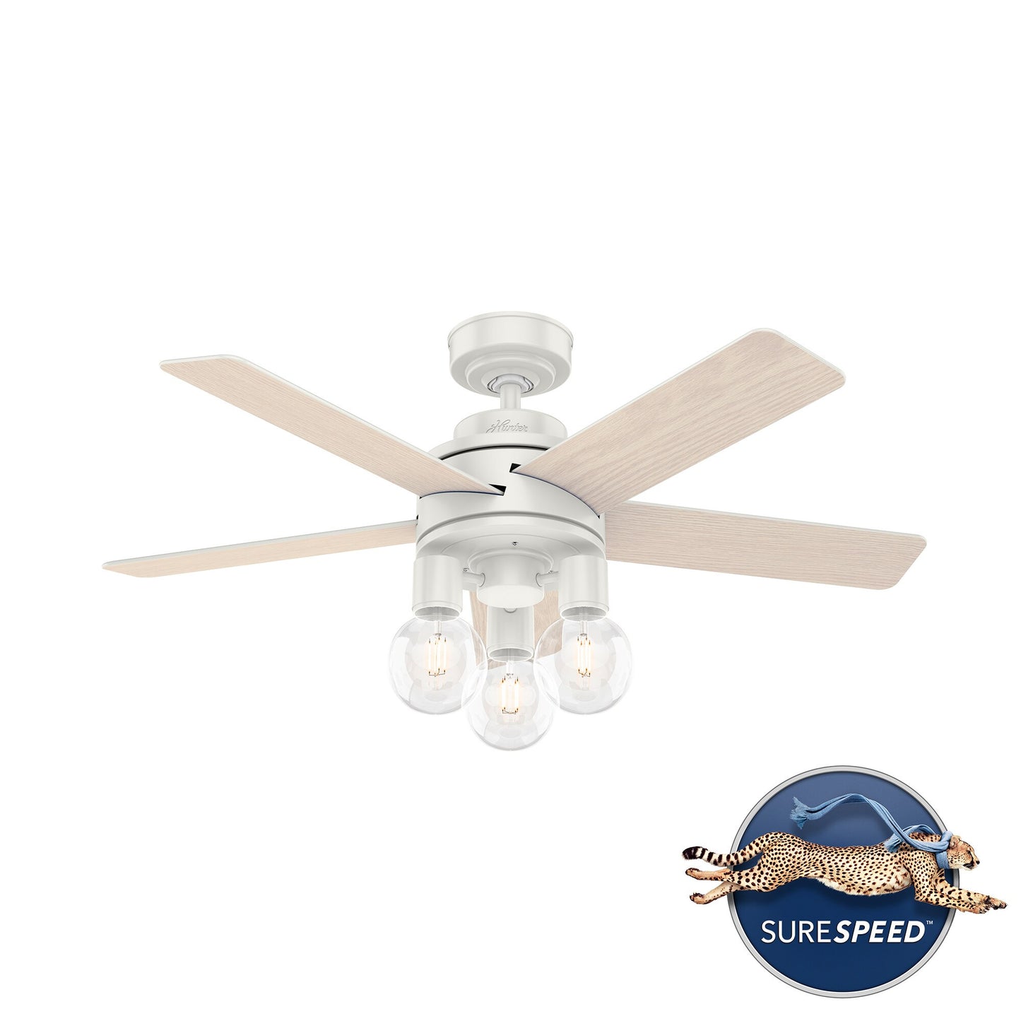 Hunter Hardwick 44-in Fresh White with White Washed Oak Blades Ceiling Fan With Light - Remote Included ( 5 -Blade ) 2366502