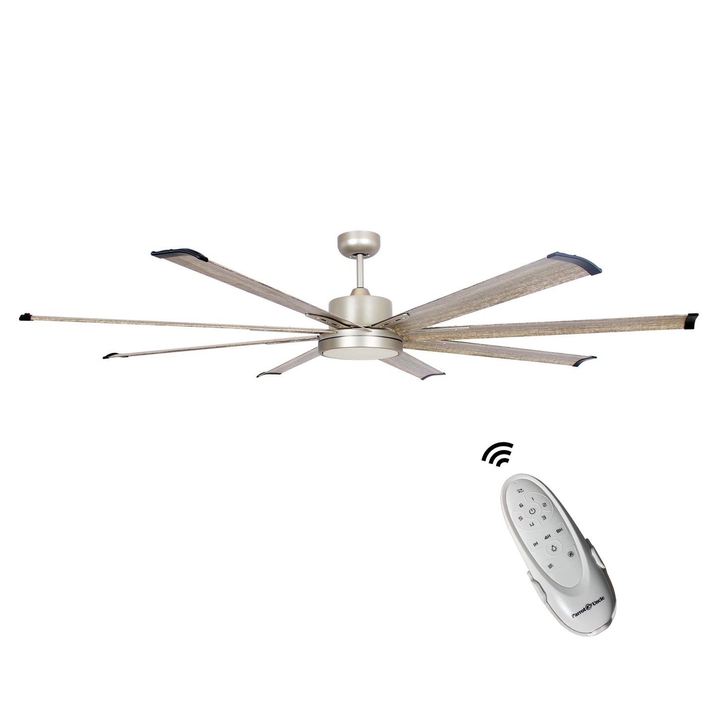 Parrot Uncle 72-in Integrated LED Outdoor Satin Nickel with Wood Blades Ceiling Fan With Light - Remote Included ( 8 -Blade ) 5019910