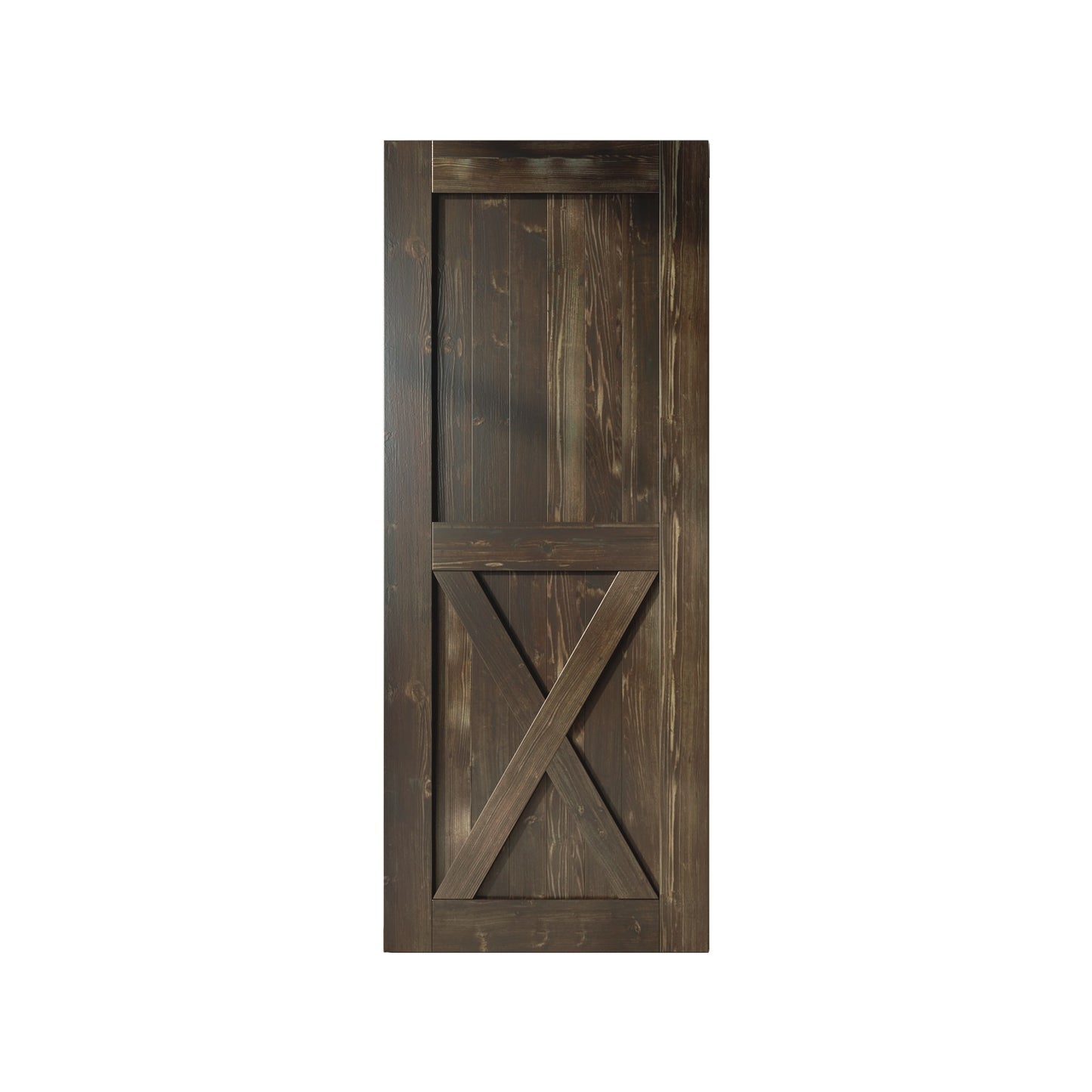 HOMACER 36-in x 84-in Ebony X-frame Pine Wood Solid core Single Barn Door (Hardware Not Included)