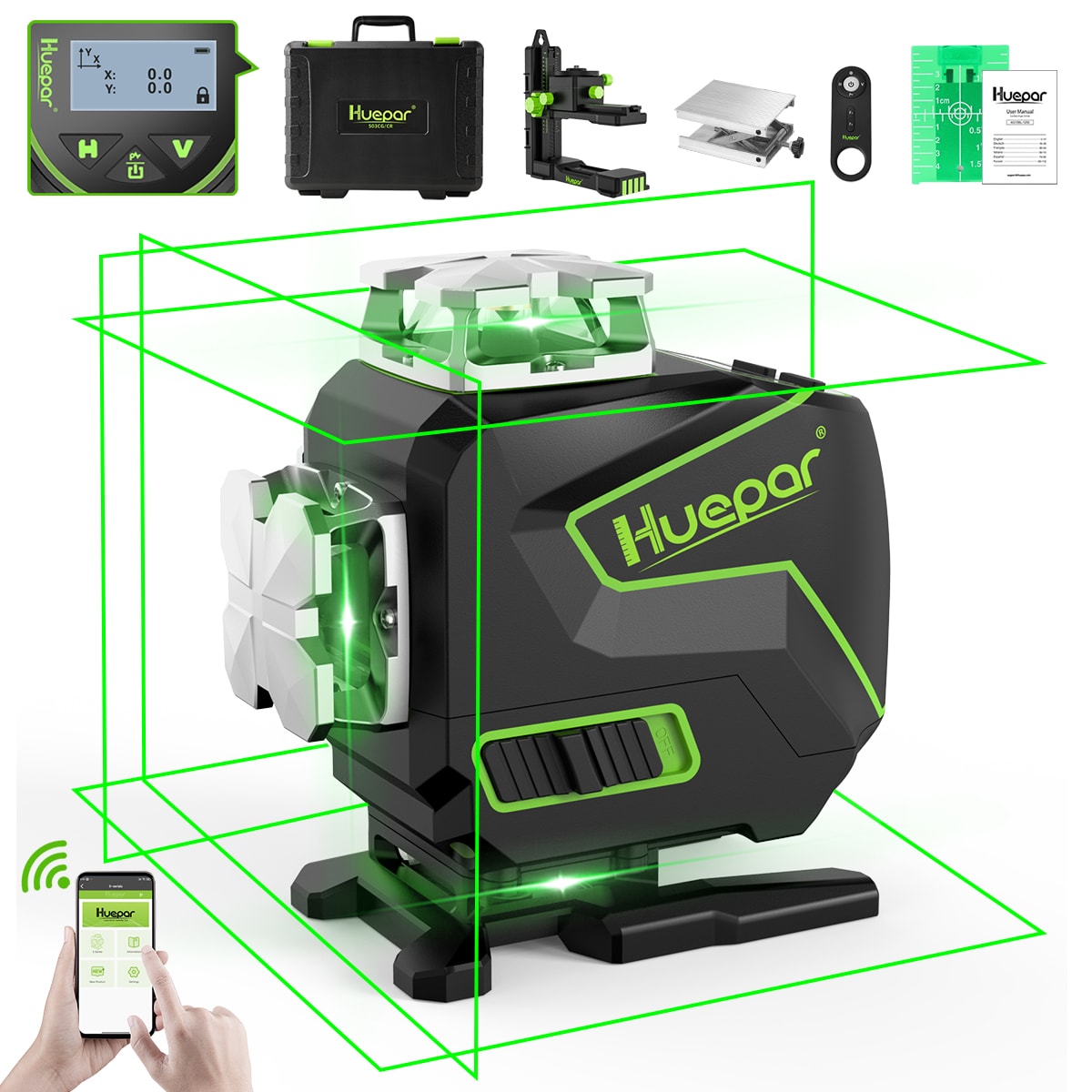 Huepar 200-ft Green Self-Leveling Cross-line Laser Level S04CG