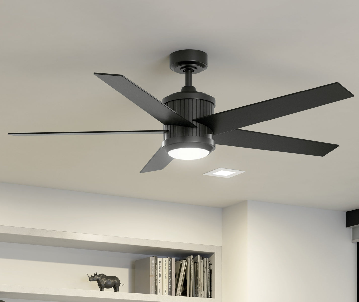 Kichler Brahm 56-in Integrated LED Satin Black with Satin Black/Silver Blades Ceiling Fan With Light - Remote Included ( 5 -Blade )