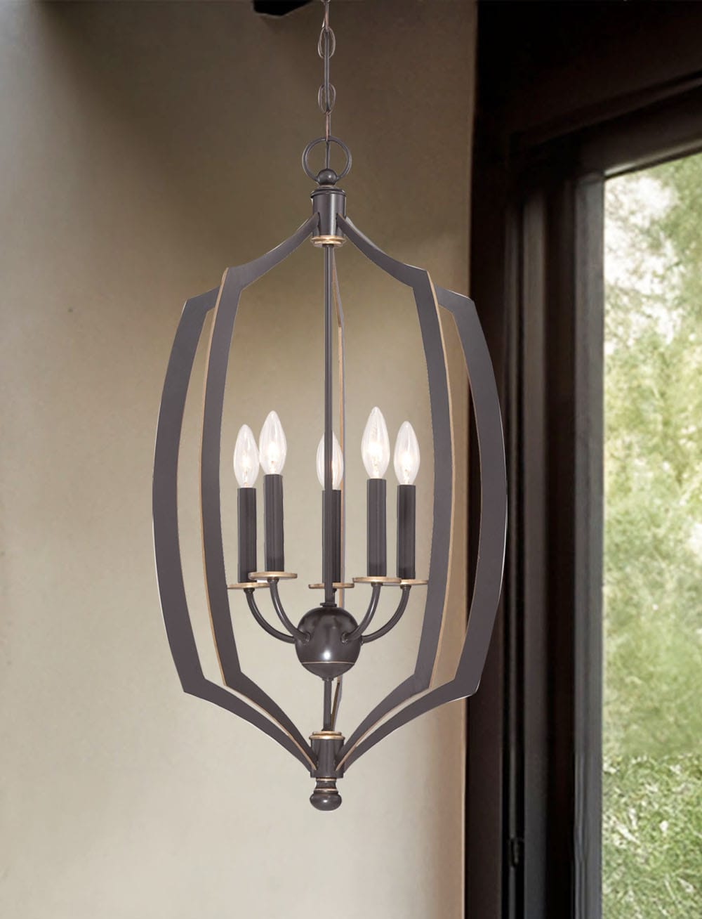 Minka Lavery Middletown 5 -Light Downton Bronze With Gold Highlights Transitional Lantern Medium Hanging Pendant light 1664363