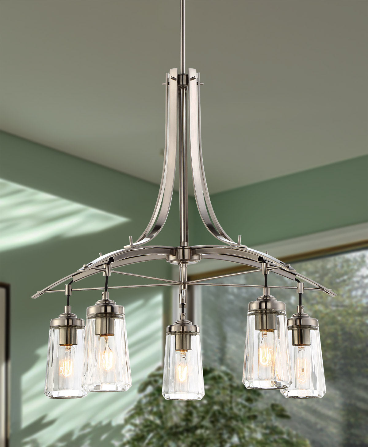 Minka Lavery Poleis 5 -Light Brushed Nickel Modern/contemporary For Use in Bedrooms, Dining Rooms, Foyers, Kitchens, Living Rooms Chandelier 1640769