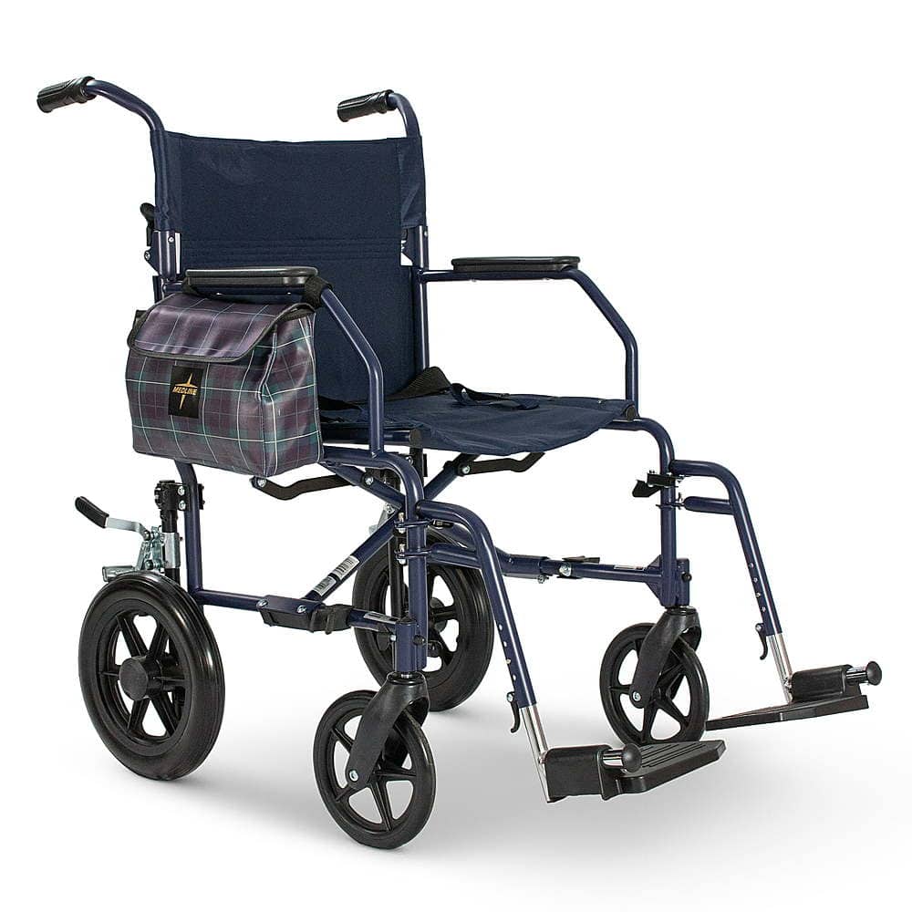 Medline - Foldable Transport Chair with Microban - Navy
