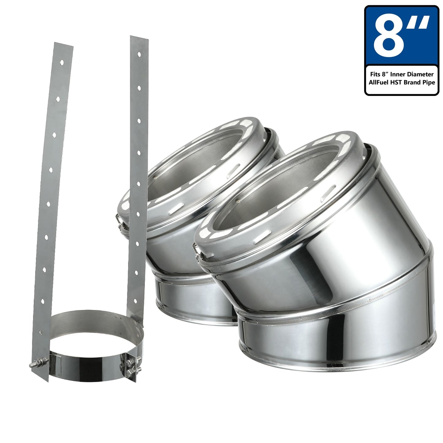AllFuel HST 8" 15 Degree Elbow Kit Chimney Pipe Accessory Kit for Installation 8EL15-KIT