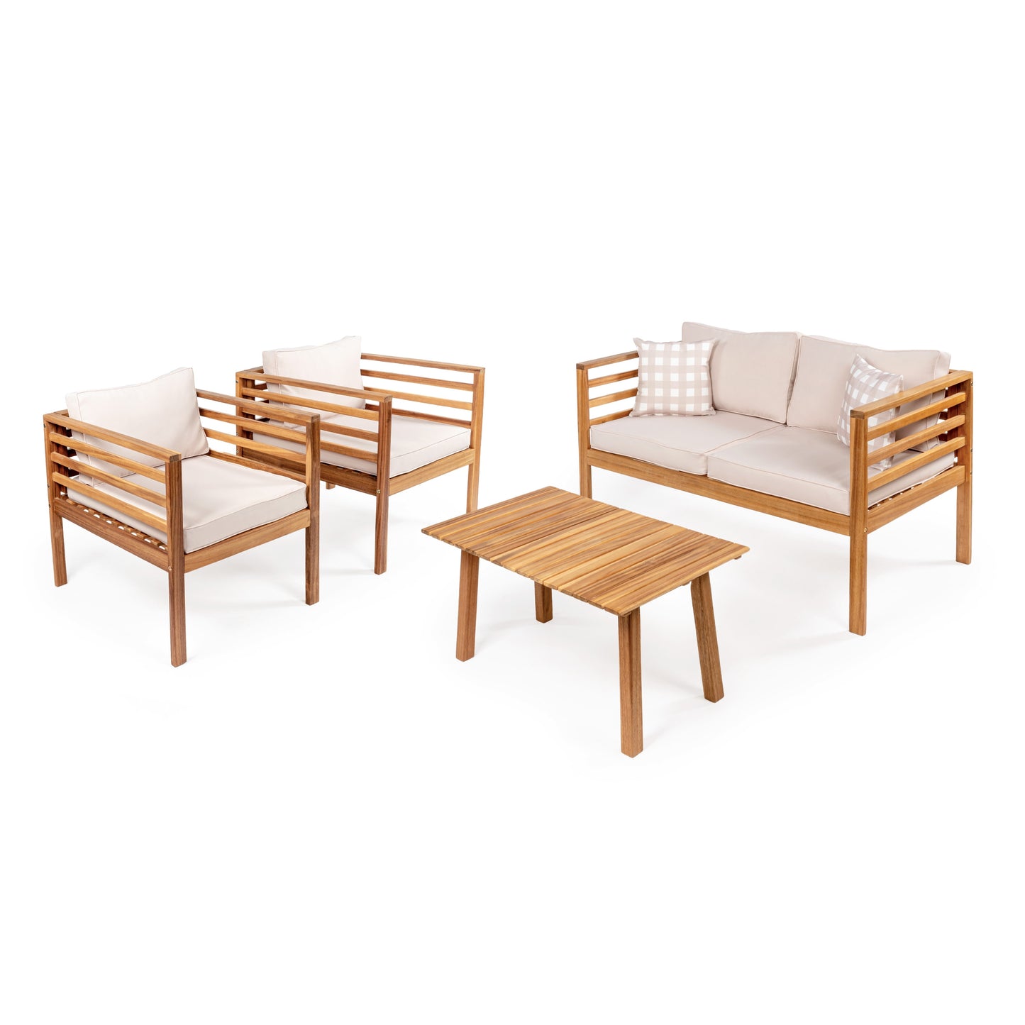 JONATHAN Y Thom Mid-Century Modern 4 -Piece Patio Conversation Set with Tan Cushions