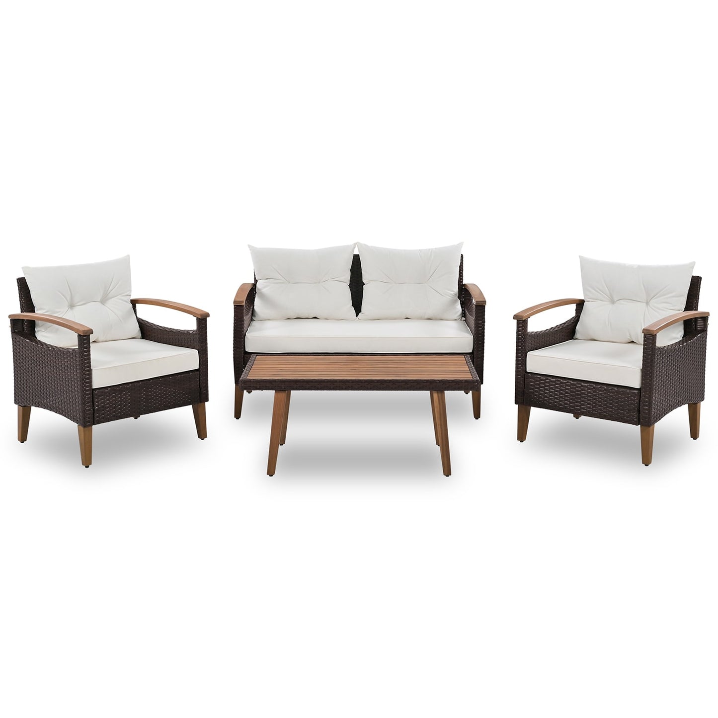 Bybafun 4 -Piece Wicker Patio Conversation Set with Beige Cushions