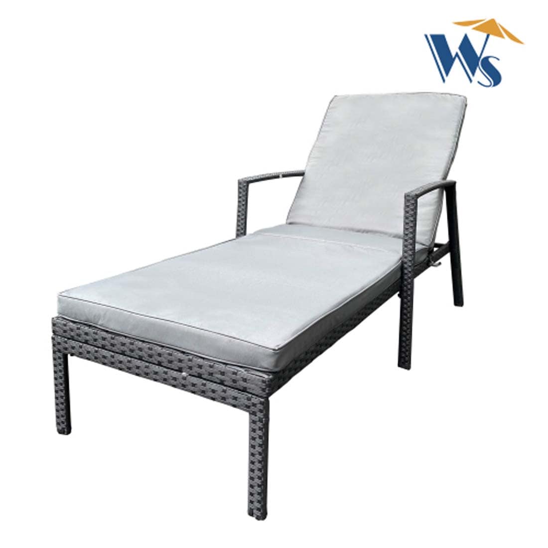 Damerin Patio Chairs Gray Metal Frame Stationary Chaise Lounge Chair with Gray Cushioned Seat