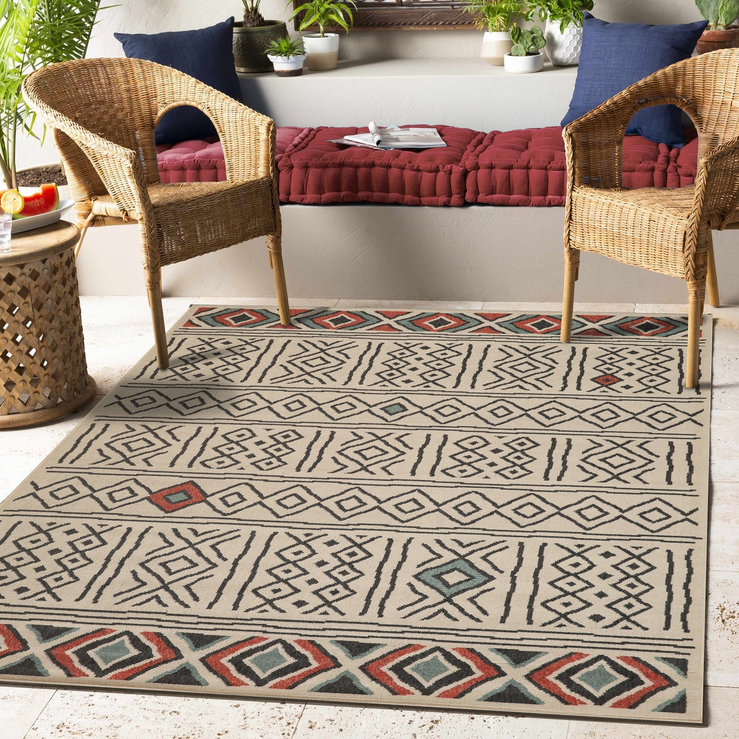 LR Home 8 x 10 (ft) Loomed Polypropylene Ivory/Black Rectangular Indoor Tribal Bohemian/Eclectic Spot Clean Only Area rug