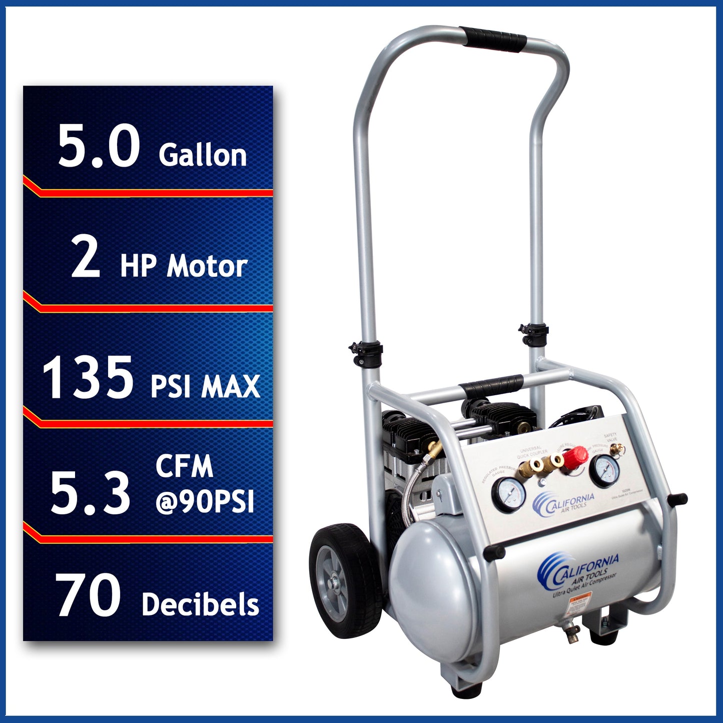 California Air Tools 5-Gallon Portable Electric 125 PSI Horizontal Air Compressor CAT-5020W