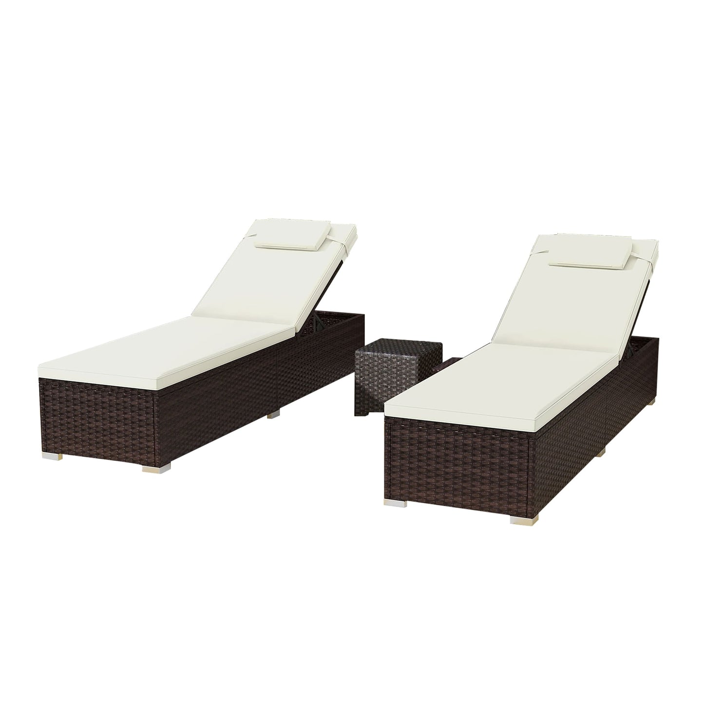 LIVIZA Set of 2 Rattan Mix Brown Rattan Frame Stationary Chaise Lounge Chair with Off-white Cushioned Seat