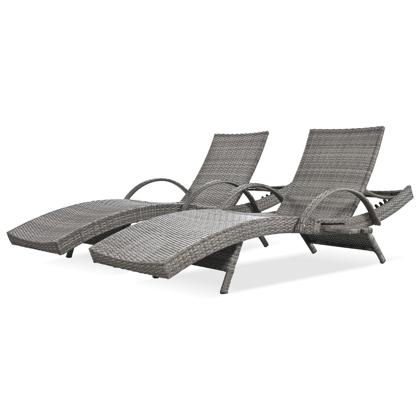 EXTRAUP Patio Chair Set of 2 Wicker Grey Wicker Frame Stationary Chaise Lounge Chair with Gray Woven Seat