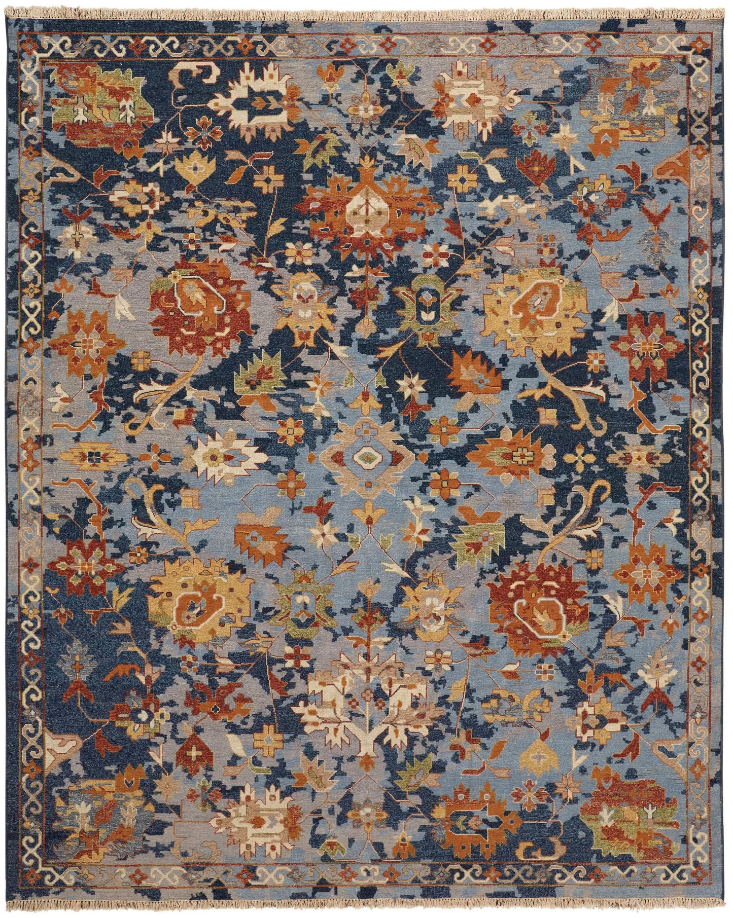 Room Envy 3 x 5 (ft) Knotted Wool Blue/Orange/Red Rectangular Indoor Floral/Botanical Professionally Clean Only Pet Friendly Area rug