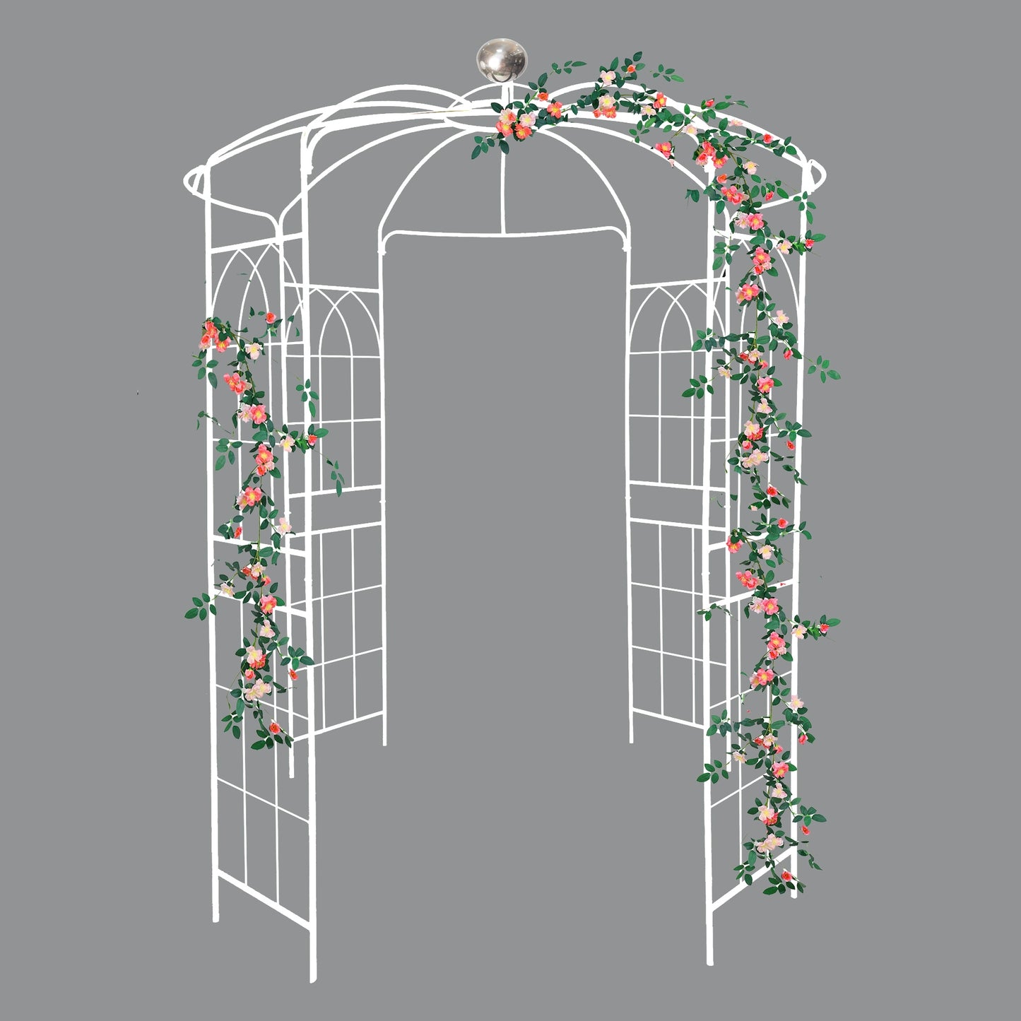 Kahomvis Garden Trellis 76.2-in W x 114.2-in H Cream White Iron Garden Trellis For Climbing Plants For Cucumbers For Roses For Tomatoes