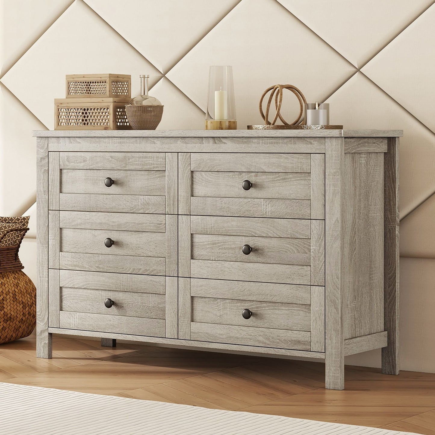 Yiekholo Anitque Gray Pine 6 -Drawer 52.6-in Standard dresser