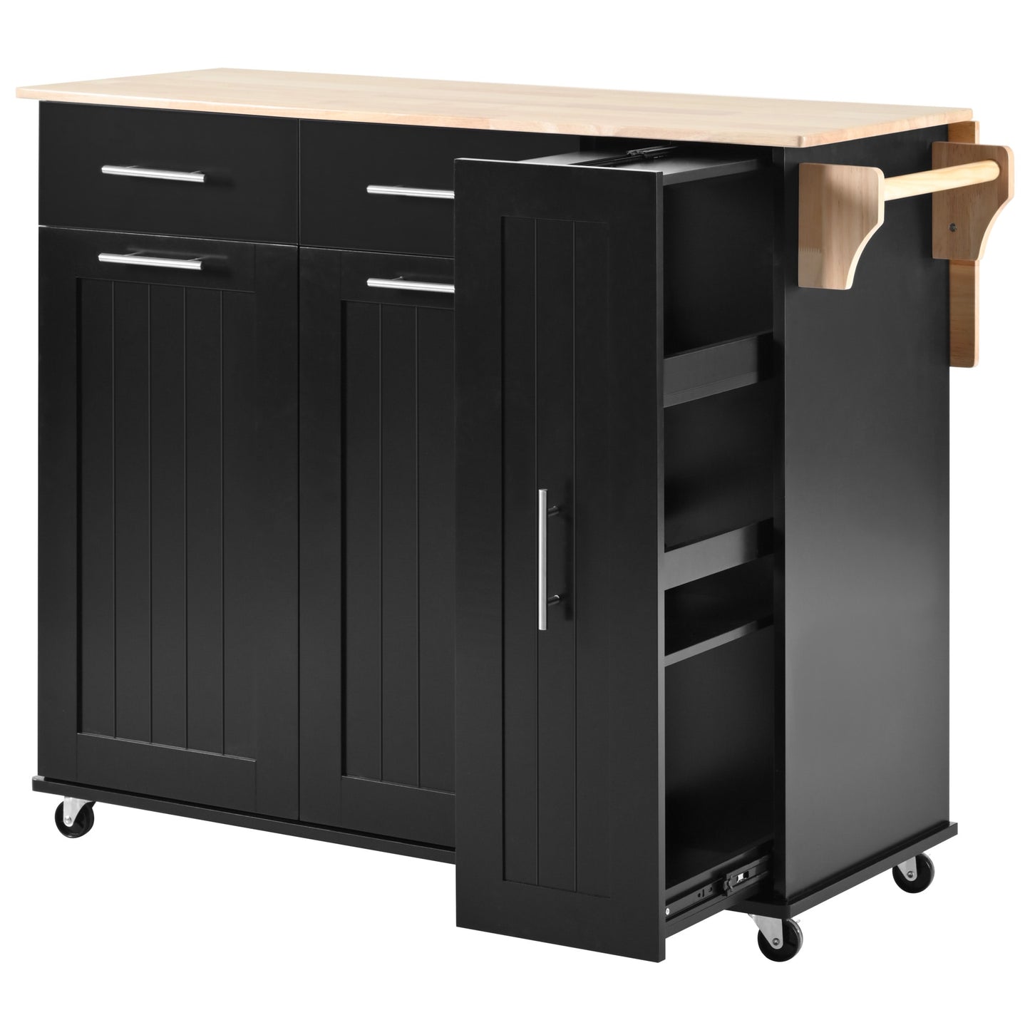Kahomvis Black MDF Base with Wood Wood Top Rolling Kitchen Island ( 17.7-in x 43.3-in x 37-in )