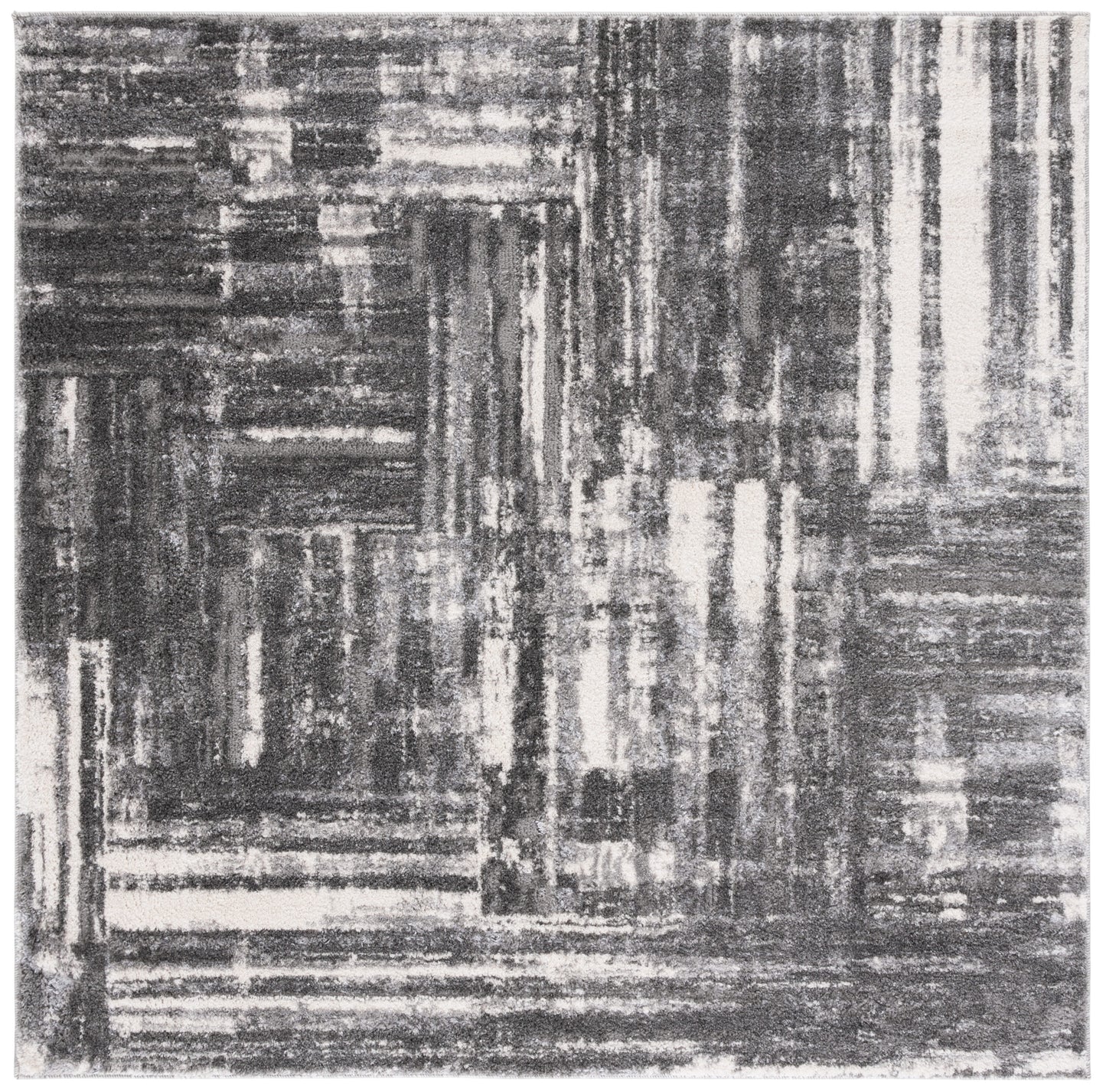 Safavieh 7 x 7 (ft) Loomed Polypropylene Dark Gray/Ivory Square Indoor Distressed/Overdyed Mid-Century Modern Professionally Clean Only Area rug