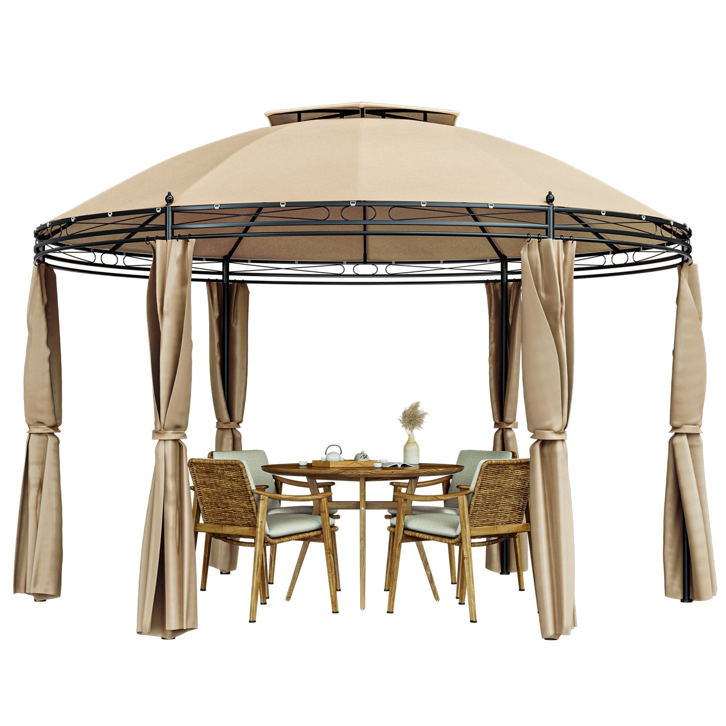WELLFOR 11.5-ft x 11.5-ft Brown Gazebo with Soft Top Roof (Screen Included)