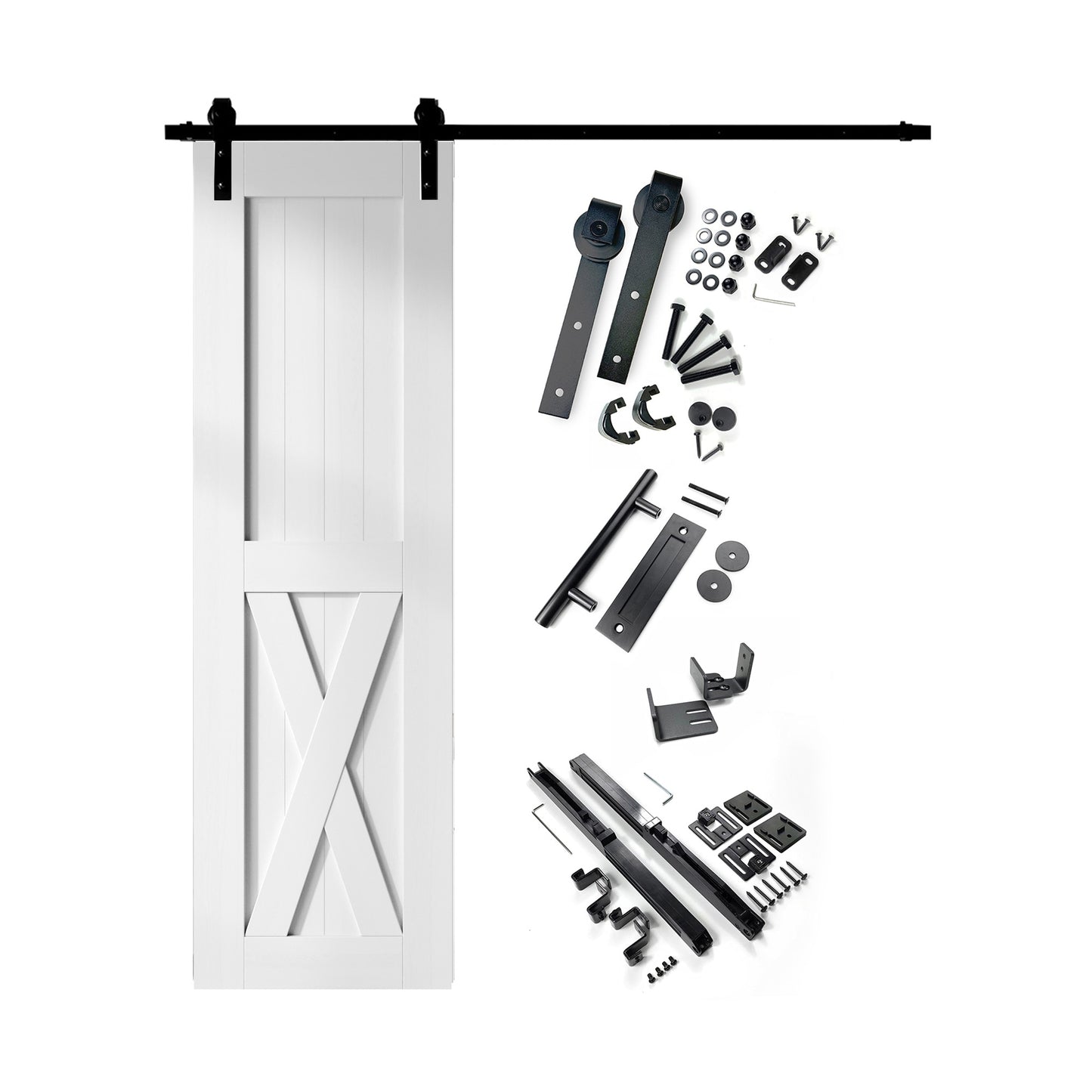 HOMACER 30-in x 84-in White Prefinished X-frame Pine Wood Solid core Single Barn Door (Hardware Included)