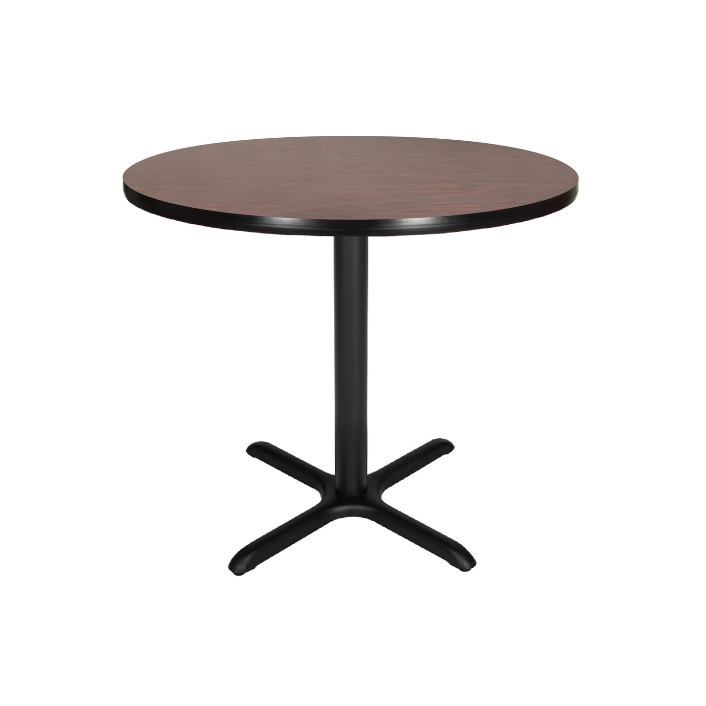 Hampden Furnishings Bennet Mahogany Round Contemporary/Modern Wood Dining Table, with Black Powder Coat Finish and Steel Pedestal Base 36-in L x 30-in H