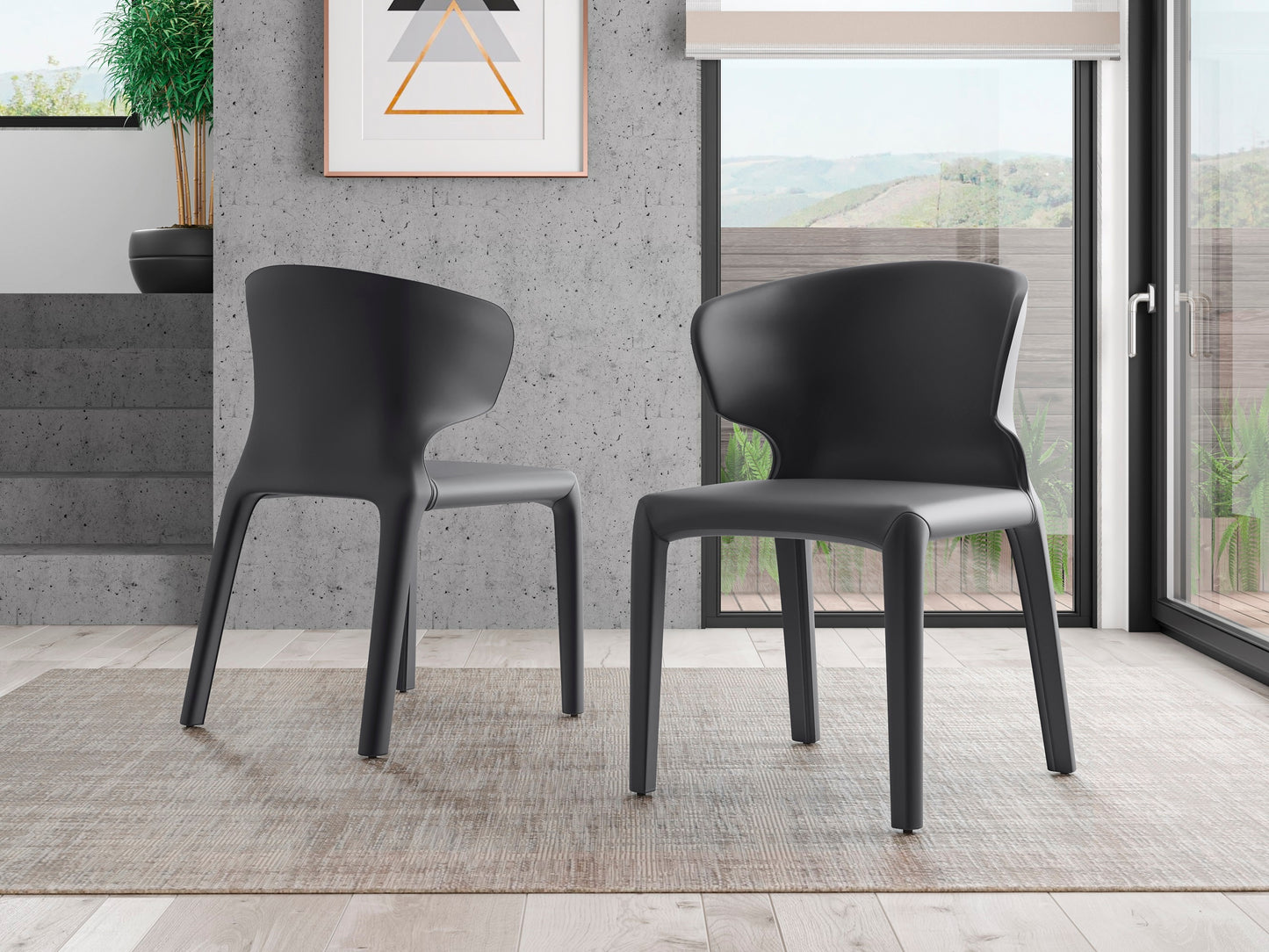 Manhattan Comfort Set of 2 Conrad Contemporary/Modern Faux Leather Upholstered Dining Side Chair (Metal Frame)