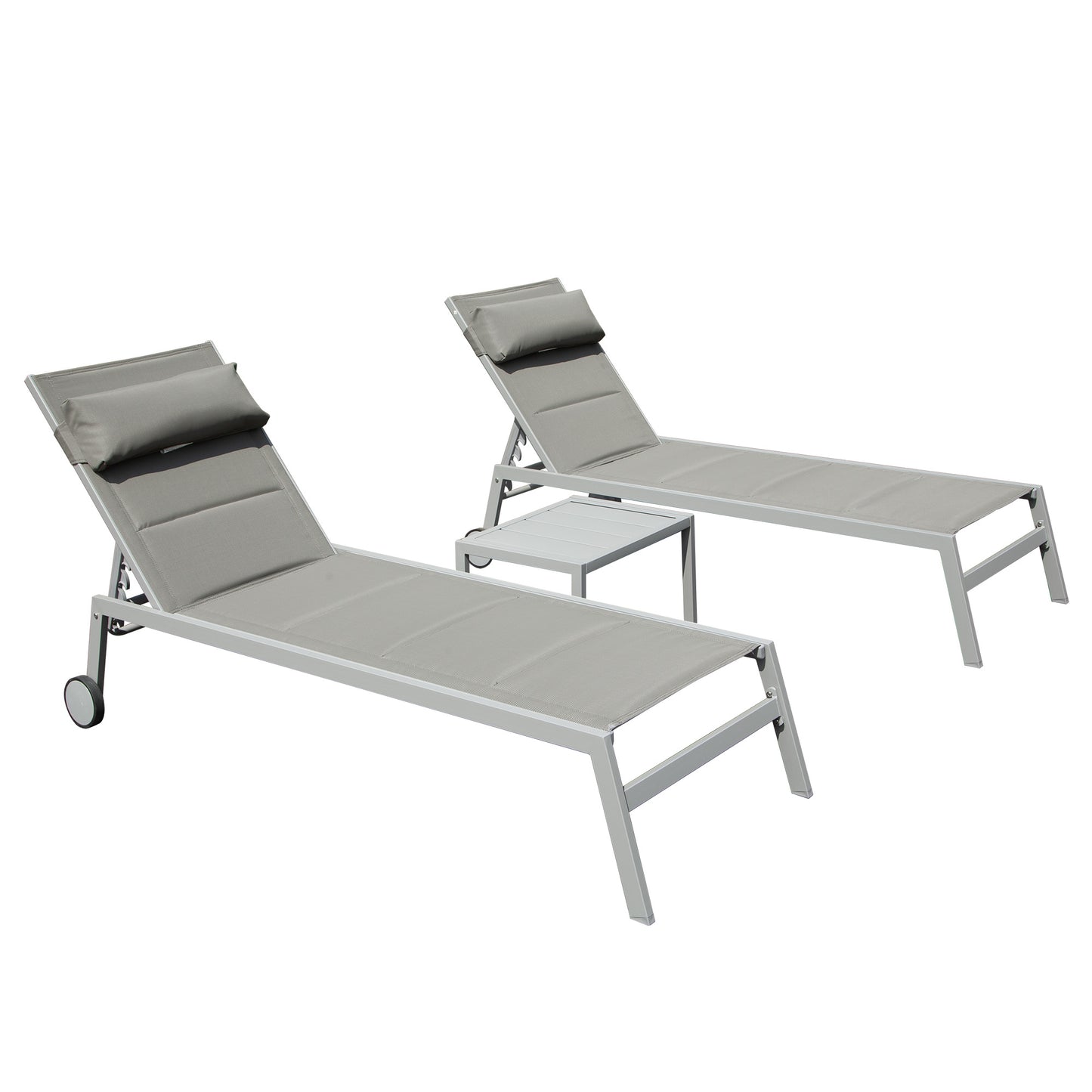 ToolCat Set of 2 Sliver Aluminum Frame Swivel Chaise Lounge Chair with Gray Mesh Seat