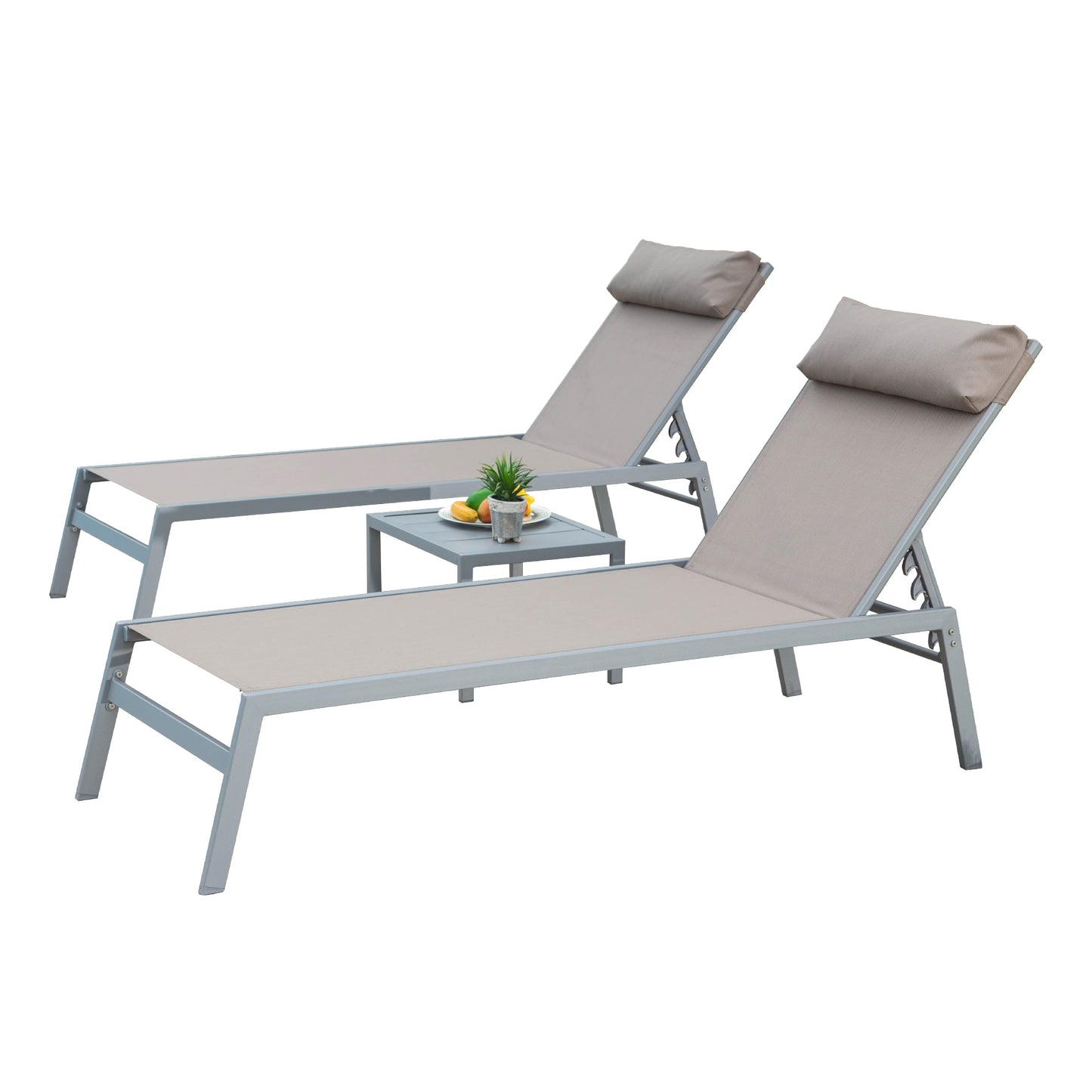 AAZJ Patio Chairs Set of 2 Stackable Gray Aluminum Frame Stationary Chaise Lounge Chair with Yellow Mesh Seat
