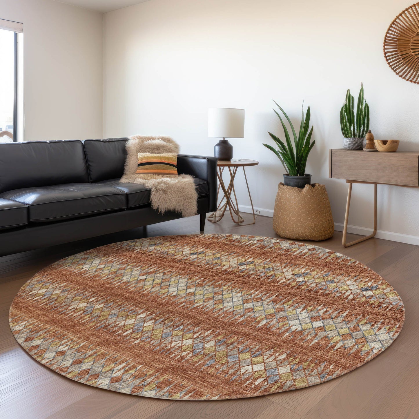 Addison Rugs Mayfield AMF38SP 8 x 8 (ft) Loomed Polyester Spice Round Indoor Abstract Machine washable Pet Friendly Area rug