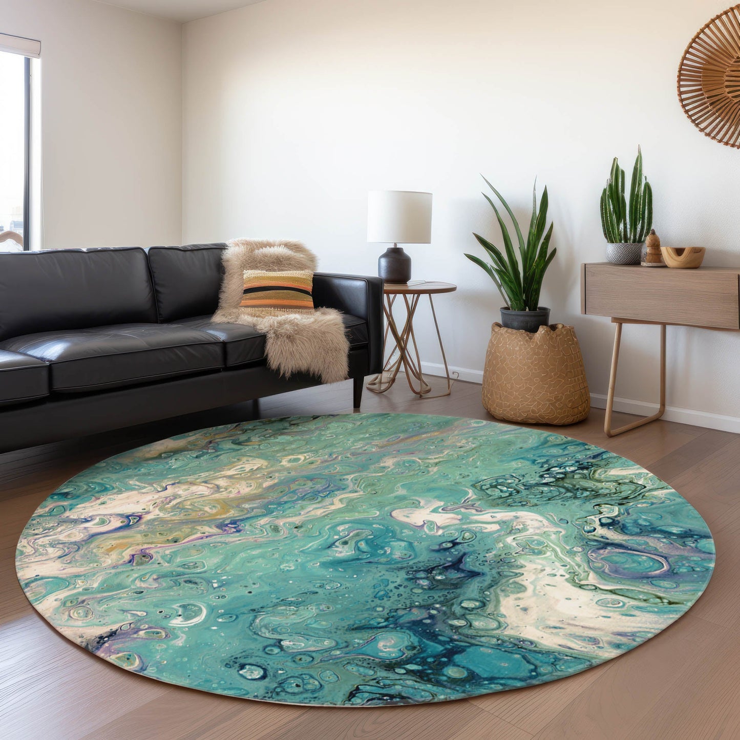 Addison Rugs Mayfield AMF49SE 8 x 8 (ft) Loomed Polyester Seaglass Round Indoor Abstract Machine washable Pet Friendly Area rug