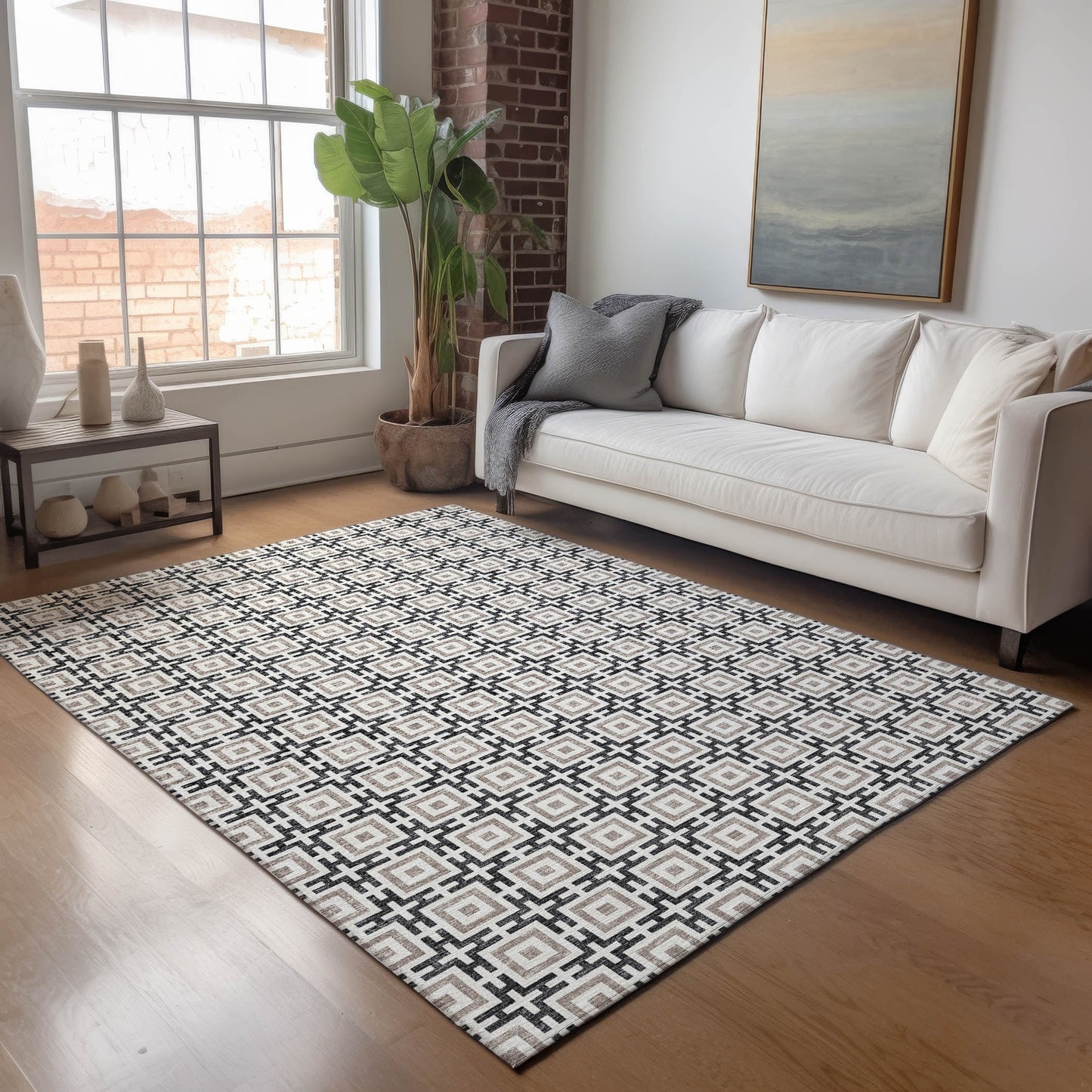 Addison Rugs Mayfield AMF139BK 8 x 10 (ft) Loomed Polyester Black Rectangular Indoor Geometric Machine washable Pet Friendly Area rug
