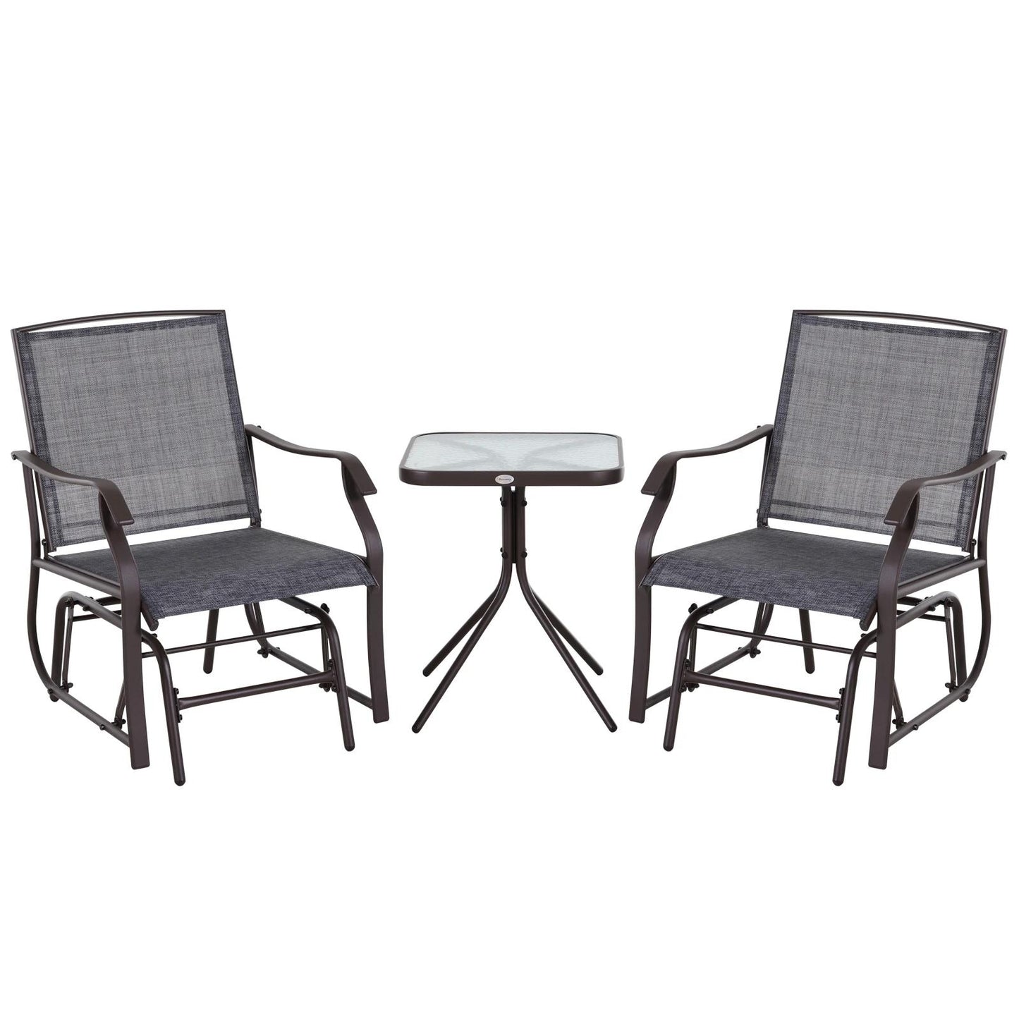 Bayfeve Outdoor Glider Chair Set 3 -Piece Brown Bistro Patio Dining Set Steel Square Table with 2 Gray Rocker Chairs
