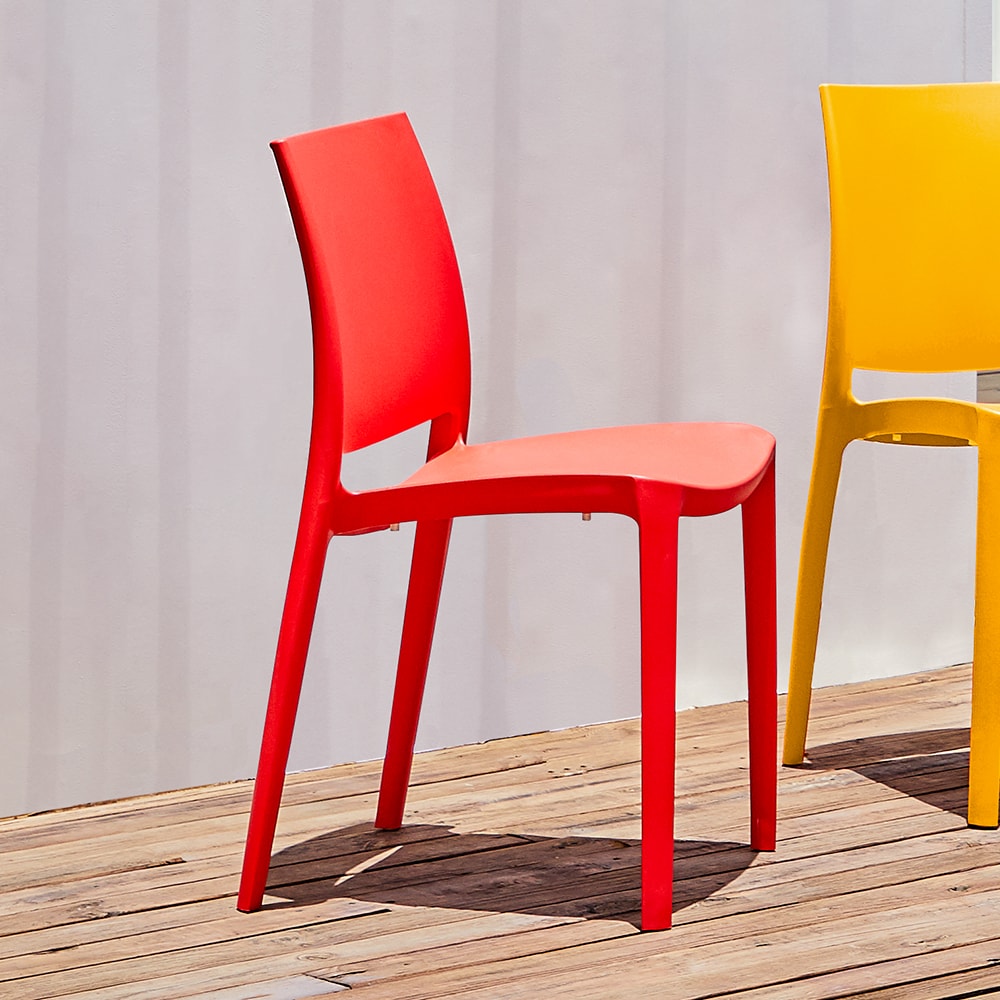 Lagoon Sensilla Set of 4 Stackable Red Resin Frame Stationary Dining Chair with Solid Seat