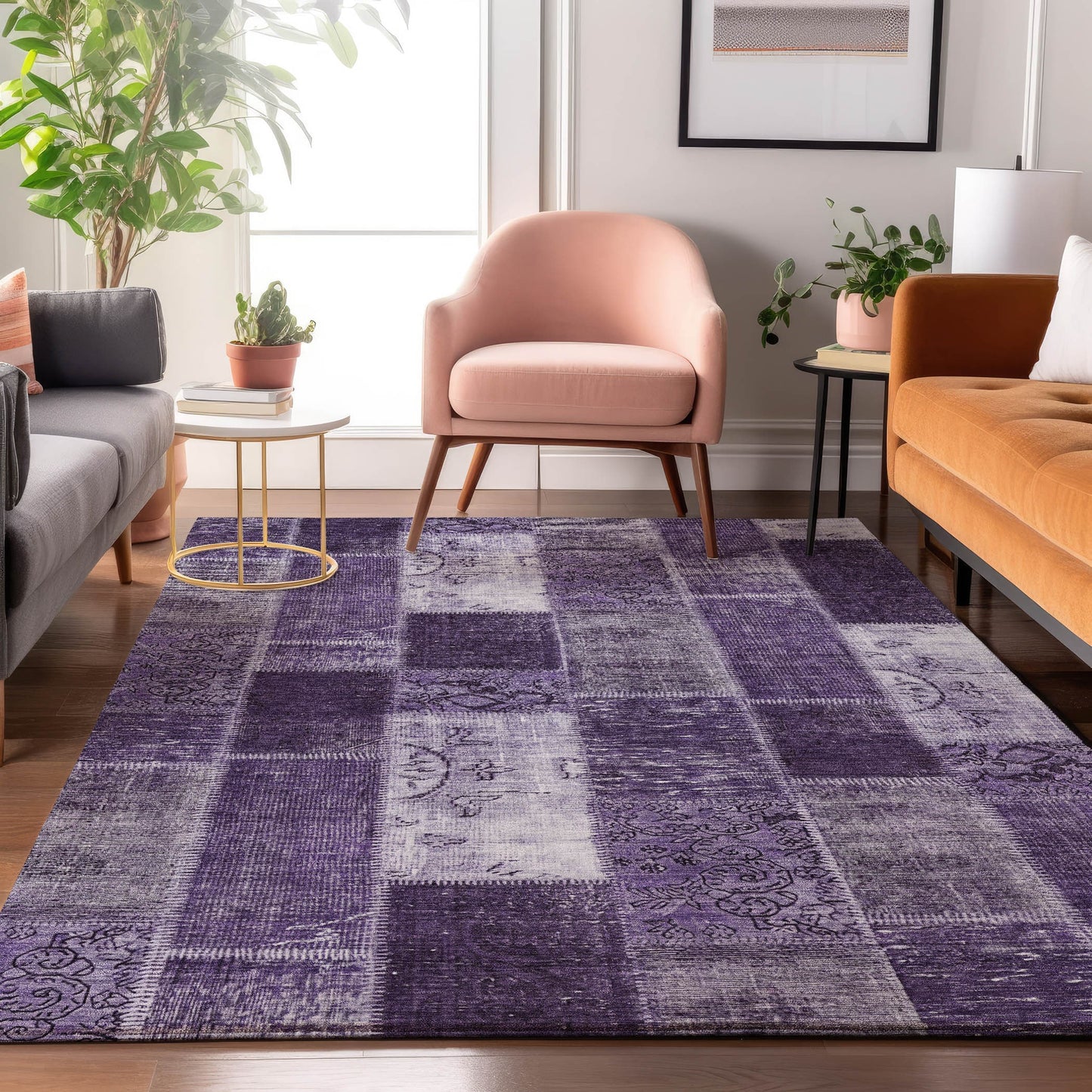 Addison Rugs Mayfield AMF631PP 9 x 12 (ft) Loomed Polyester Purple Rectangular Indoor Geometric Machine washable Pet Friendly Area rug