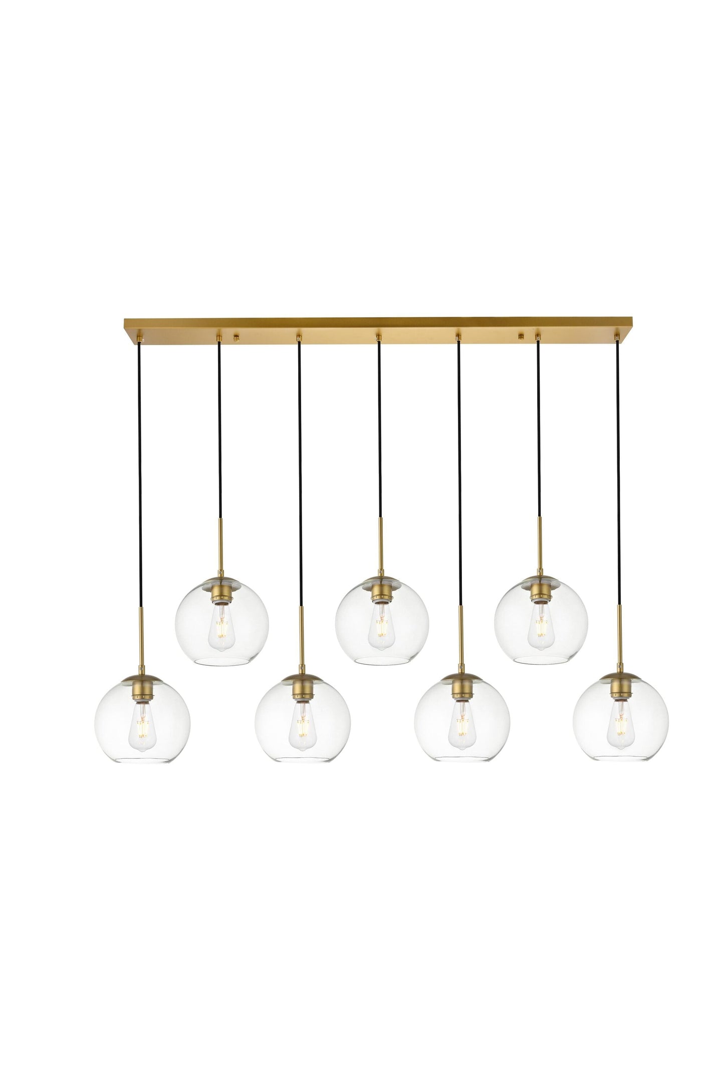 Elegant Decor Home Furnishing 7 -Light Brass Mid-century Clear glass Glass Linear Large Indoor Hanging Pendant Light