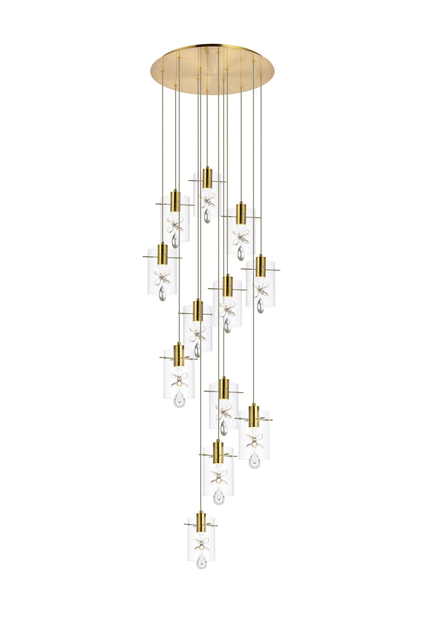 Elegant Decor Home Furnishing 12 -Light Gold Modern/contemporary Clear glass Glass Crystal Cylinder LED Large Indoor Hanging Pendant Light