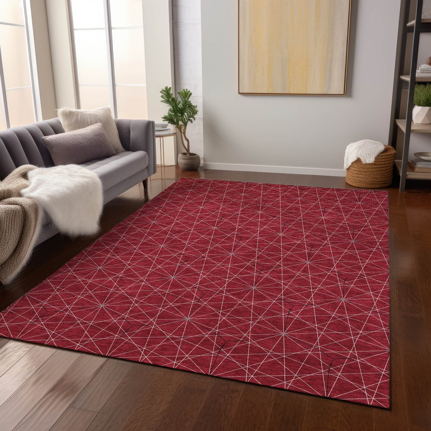 Addison Rugs Chantille ACN987RD 8 x 10 (ft) Polyester Red Rectangular Indoor/Outdoor Geometric Pet Friendly Area rug