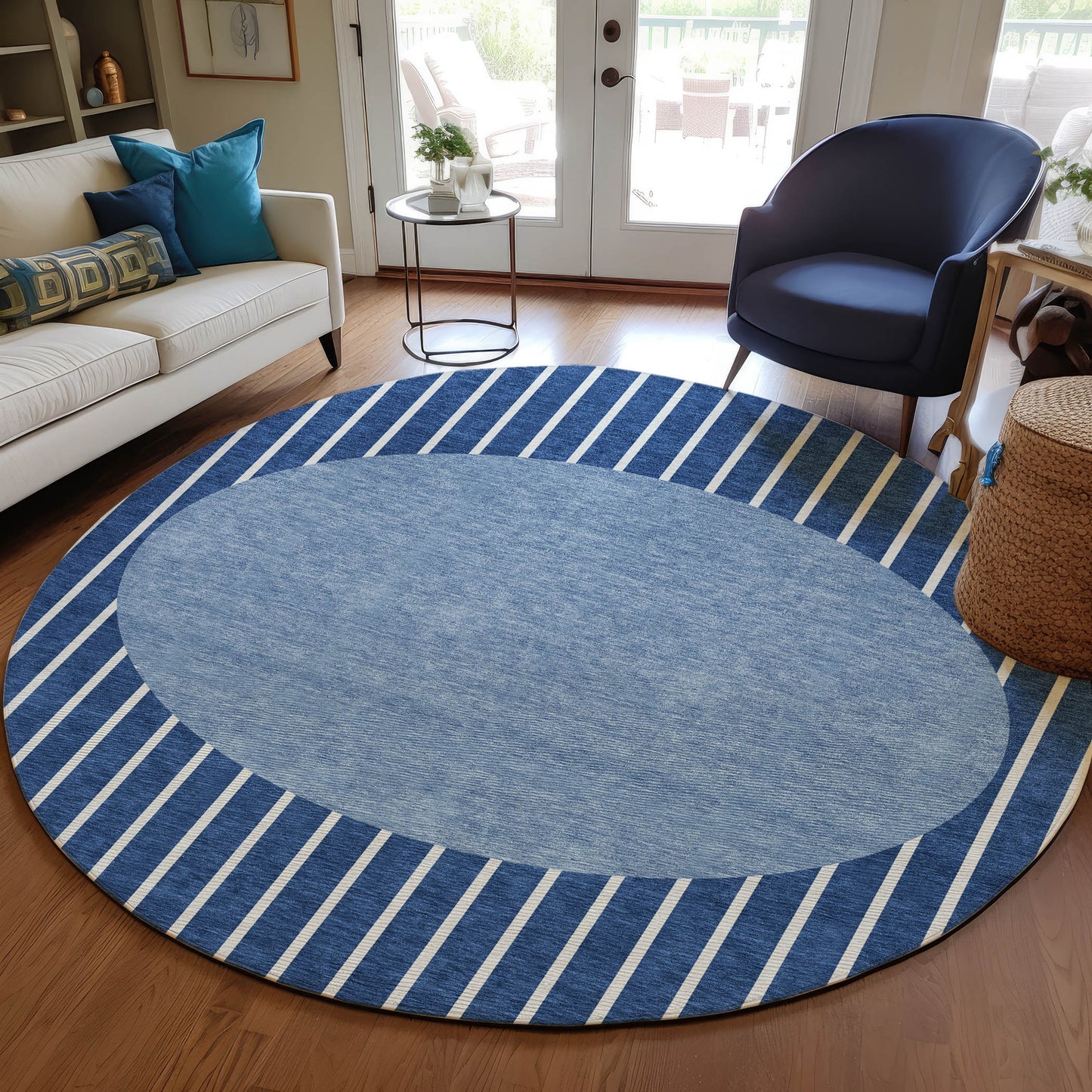 Addison Rugs Chantille ACN994NA 8 x 8 (ft) Loomed Polyester Navy Round Indoor/Outdoor Geometric Machine washable Pet Friendly Area rug