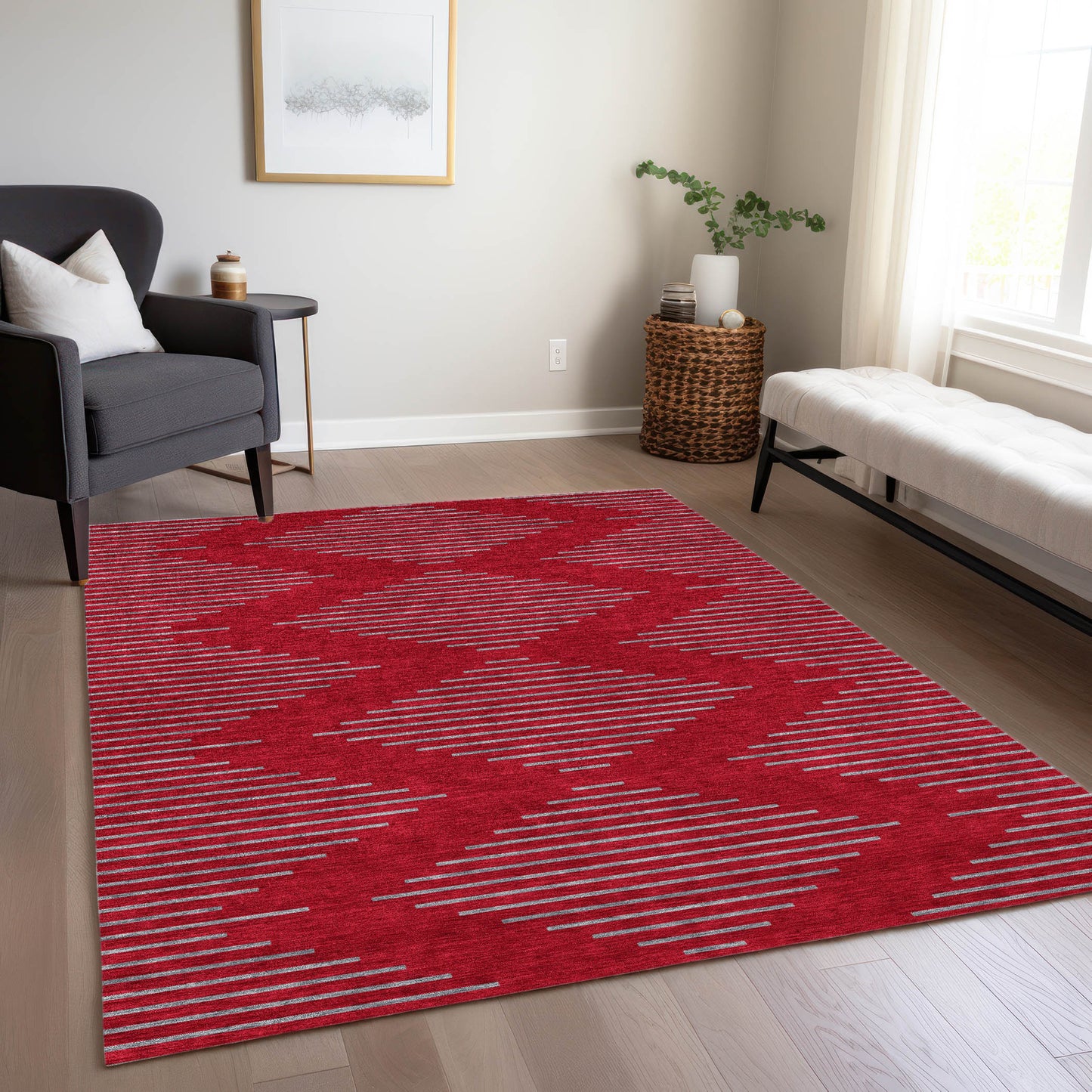 Addison Rugs Chantille ACN1017RD 10 x 14 (ft) Red Rectangular Indoor/Outdoor Geometric Machine washable Pet Friendly Area rug