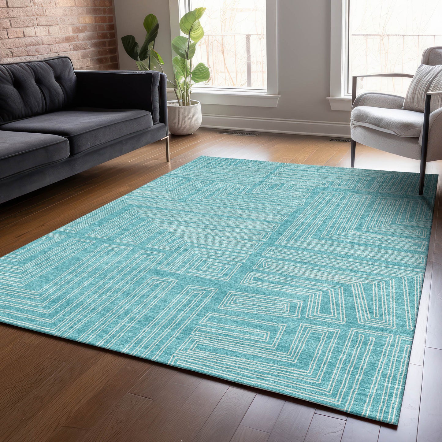 Addison Rugs Chantille ACN1045TQ 10 x 14 (ft) Turquoise Rectangular Indoor/Outdoor Geometric Machine washable Pet Friendly Area rug
