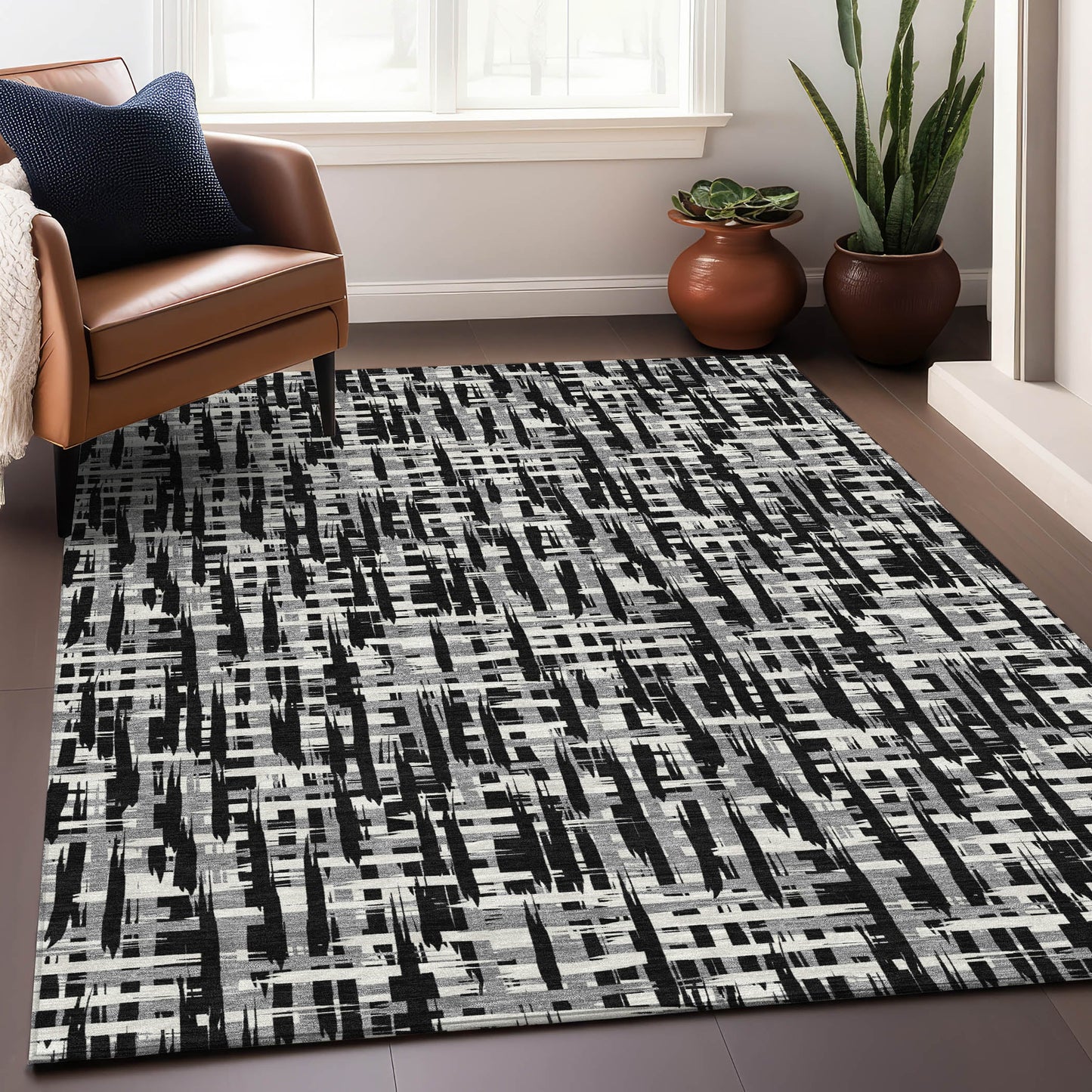 Addison Rugs Chantille ACN1059BK 9 x 12 (ft) Black Rectangular Indoor/Outdoor Geometric Machine washable Pet Friendly Area rug