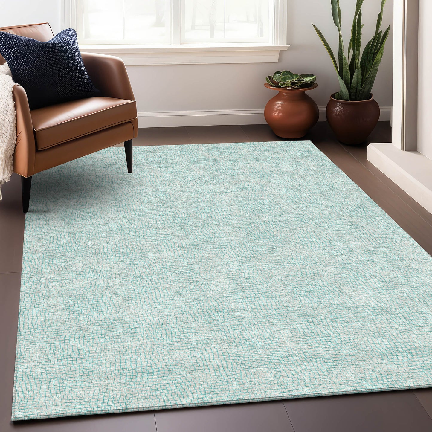Addison Rugs Chantille ACN1058AQ 9 x 12 (ft) Aqua Rectangular Indoor/Outdoor Geometric Machine washable Pet Friendly Area rug