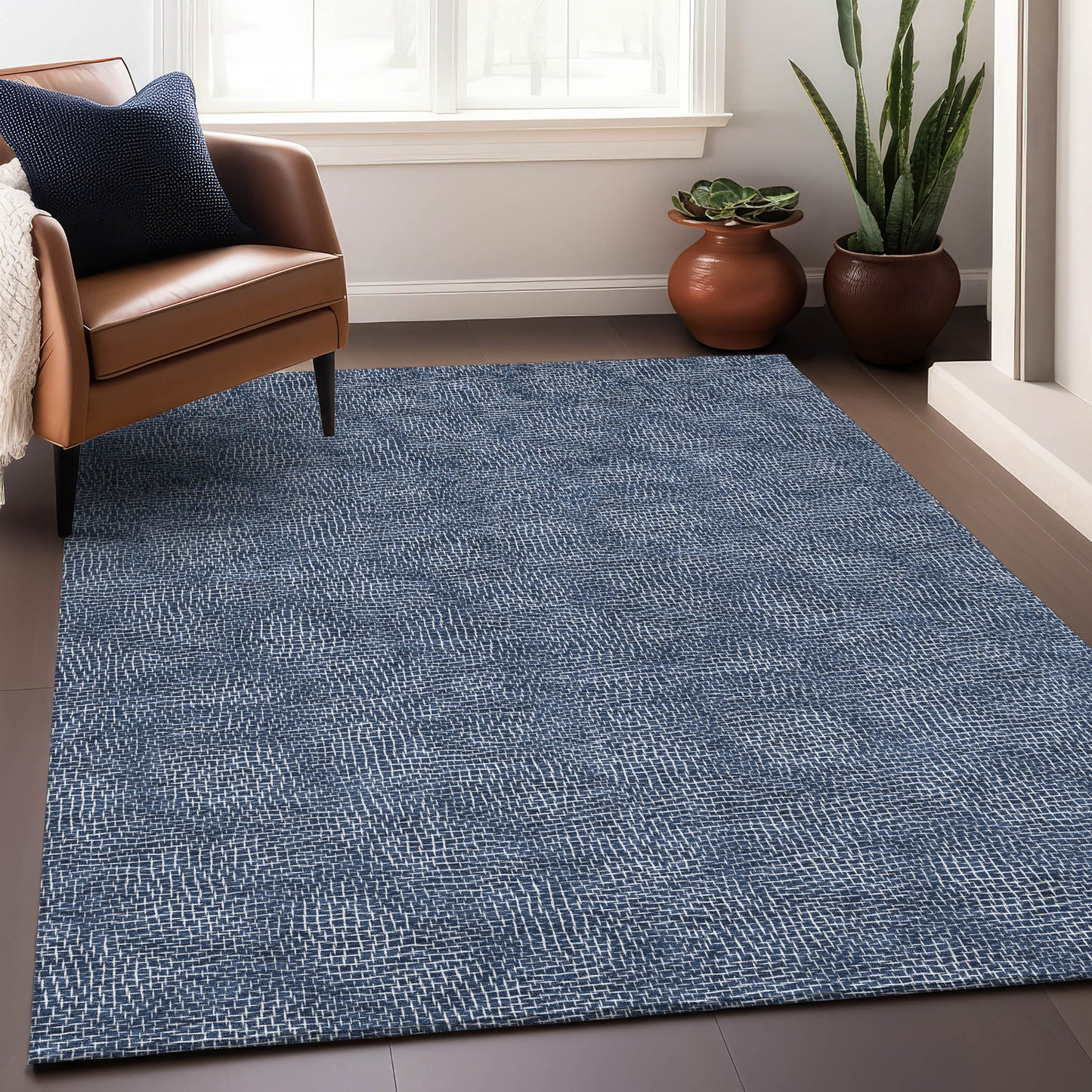 Addison Rugs Chantille ACN1057NA 9 x 12 (ft) Navy Rectangular Indoor/Outdoor Geometric Machine washable Pet Friendly Area rug